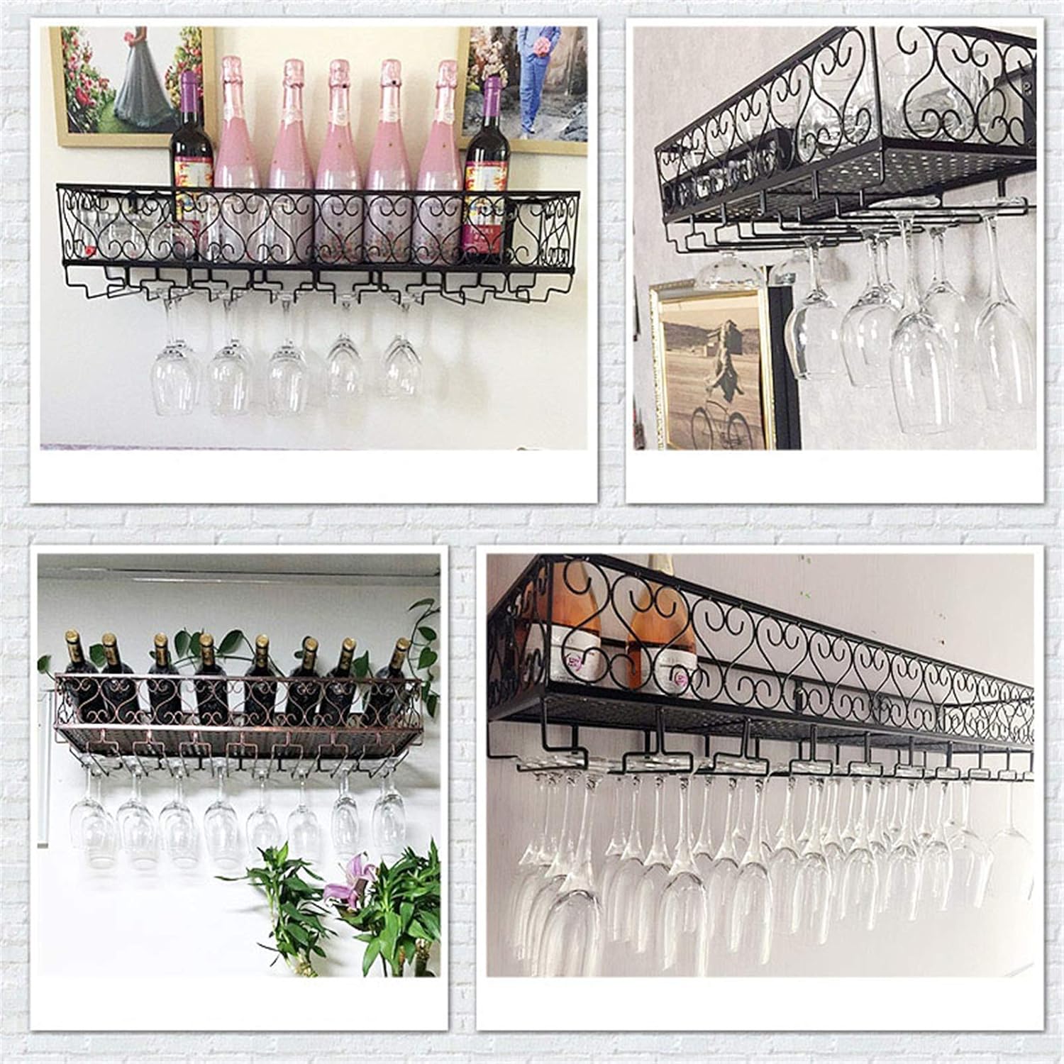 CGF- Wall Mounted Wine Rack with Iron Shelves and Glass Holders