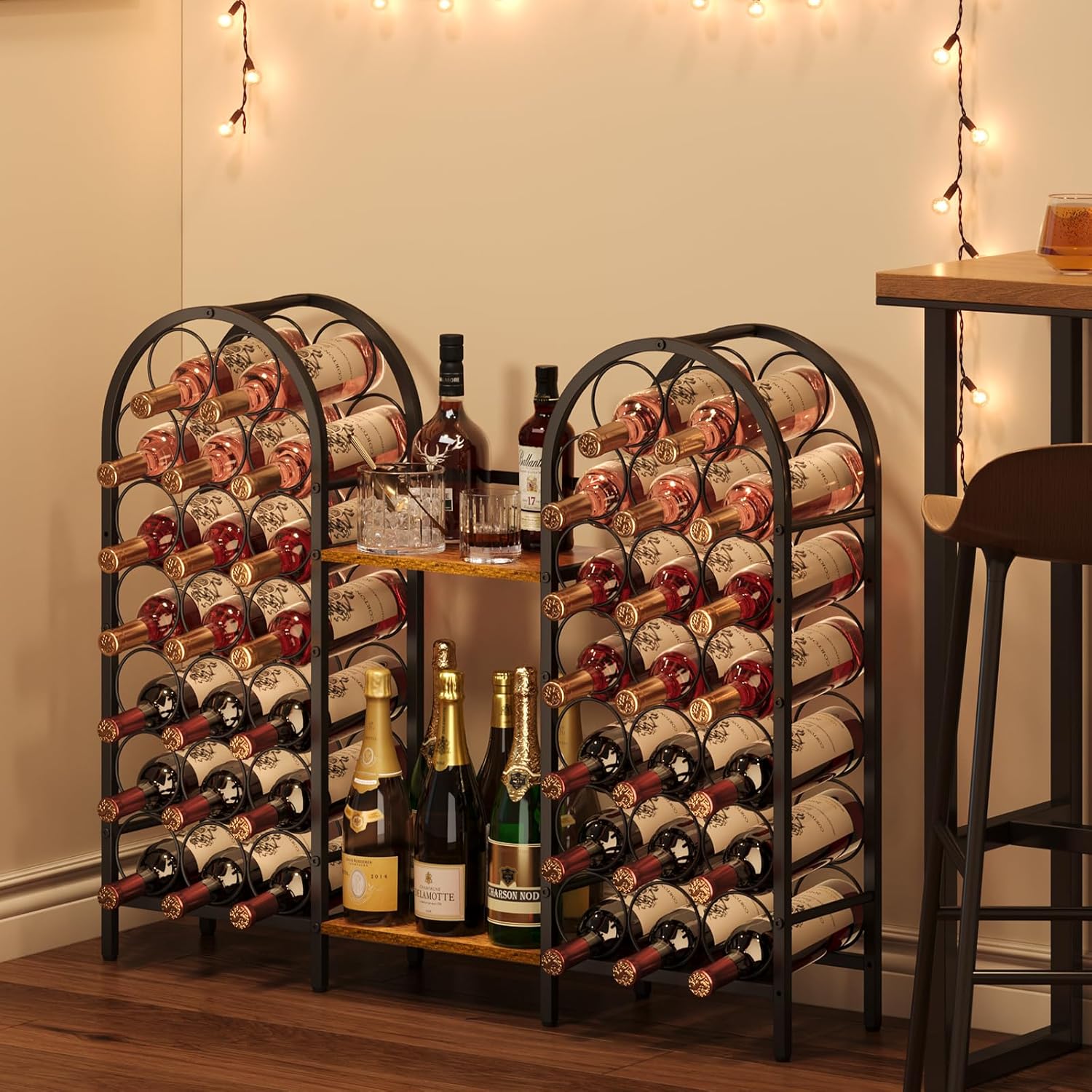X-cosrack 40 Bottle Wine Rack with 2 Wooden Desktops