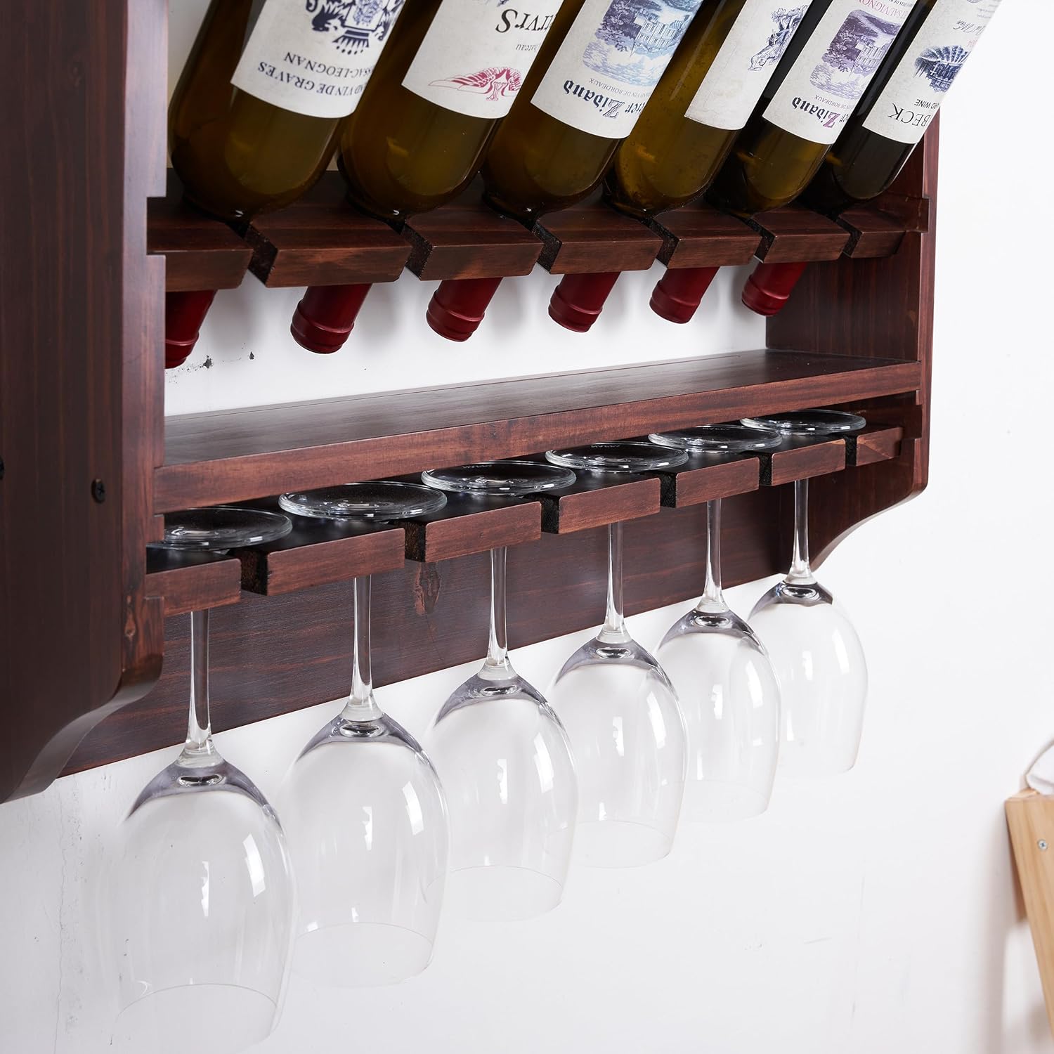 18 Bottle Wall Wine Rack with 12 Glass Holder