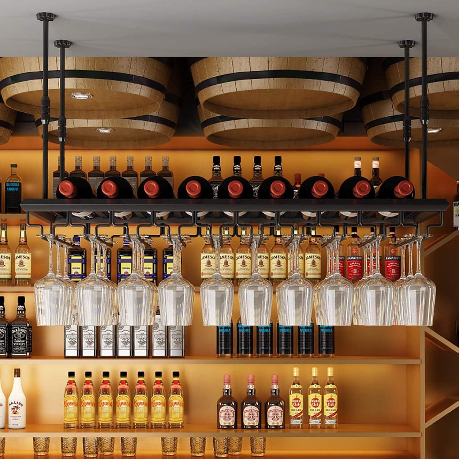 Adjustable Iron Wine Rack with Safety Slot - 80cm Wall-Mounted