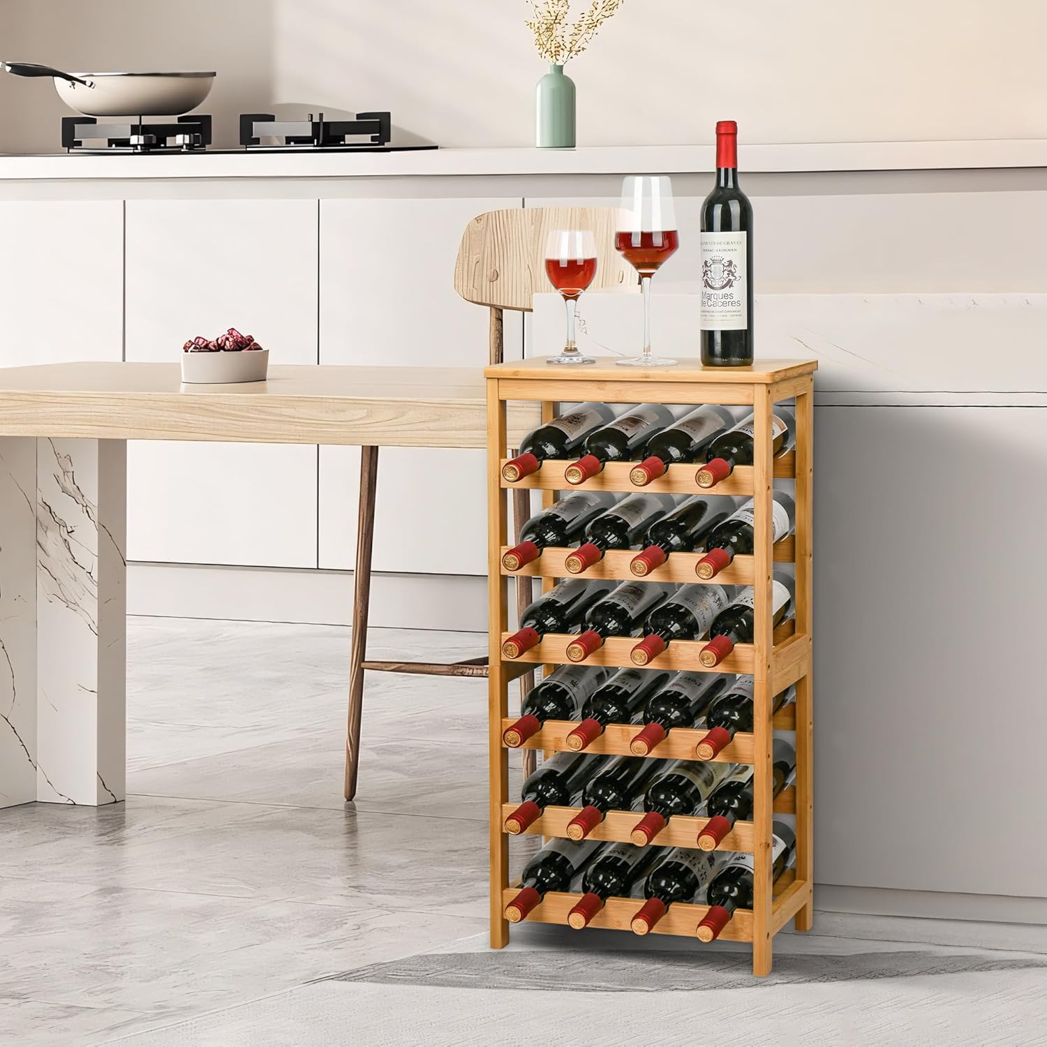 VASMIA 6-Tier Bamboo Wine Rack for 24 Bottles