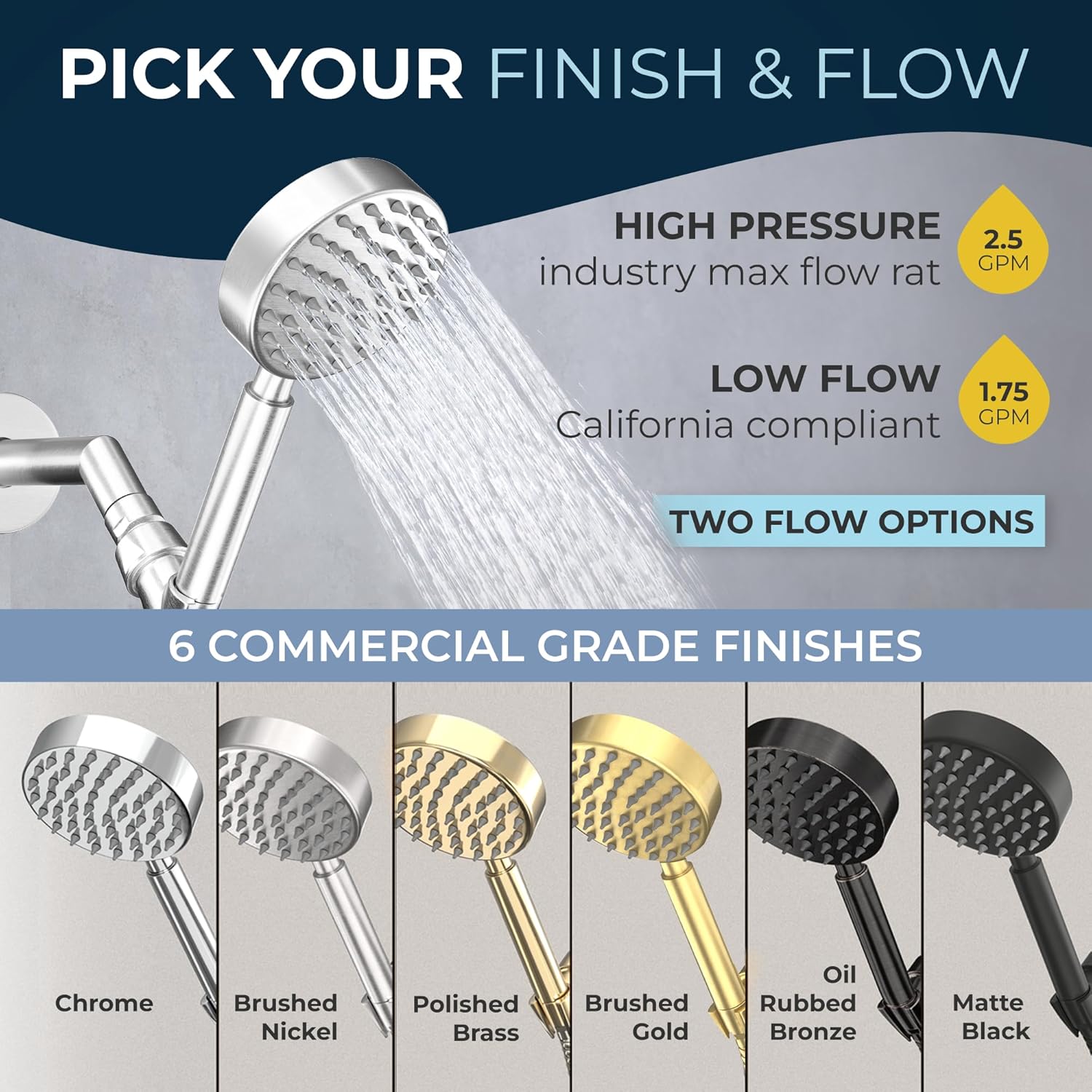 HammerHead Showers All Metal Handheld Shower Head with 6ft Hose and Brass Holder