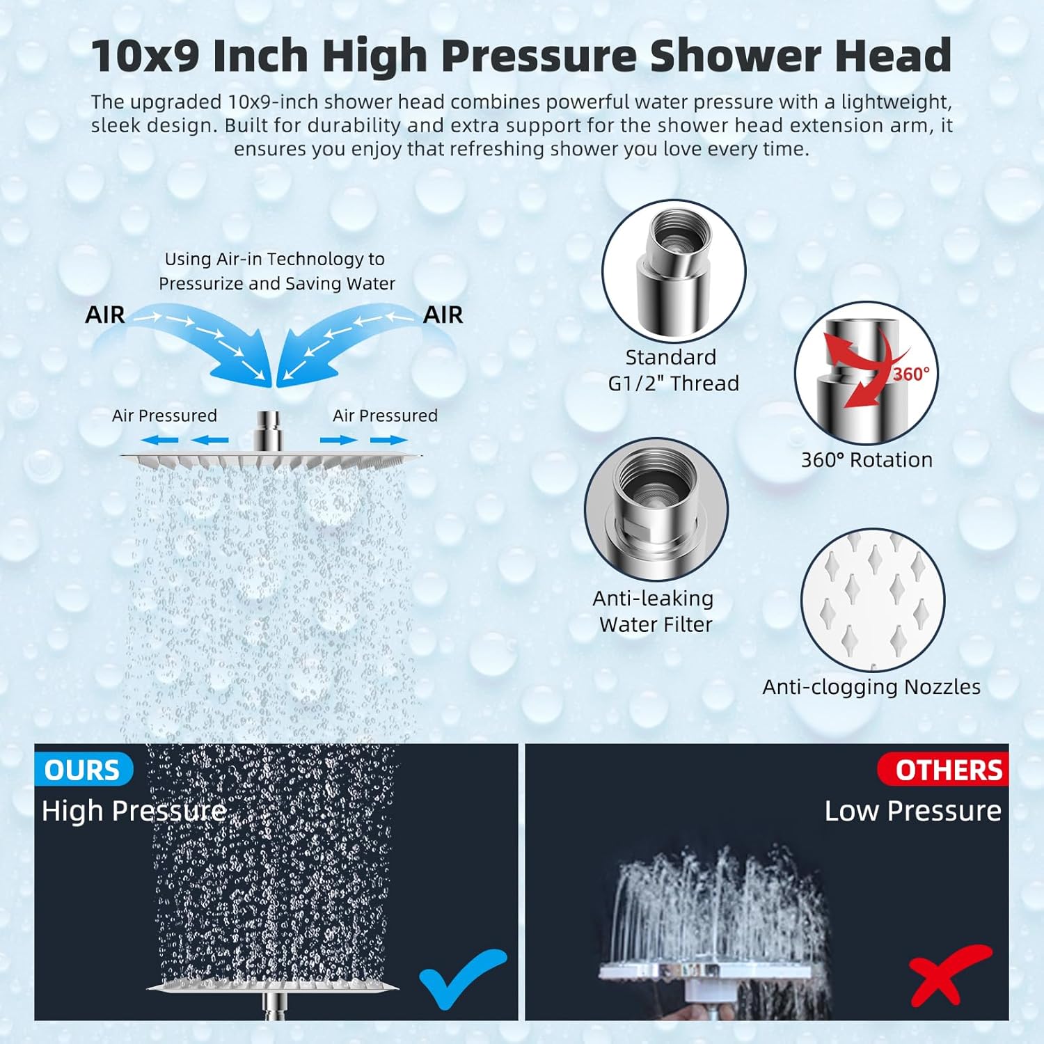 Hibbent All Metal Rainfall Handheld Shower Combo 1