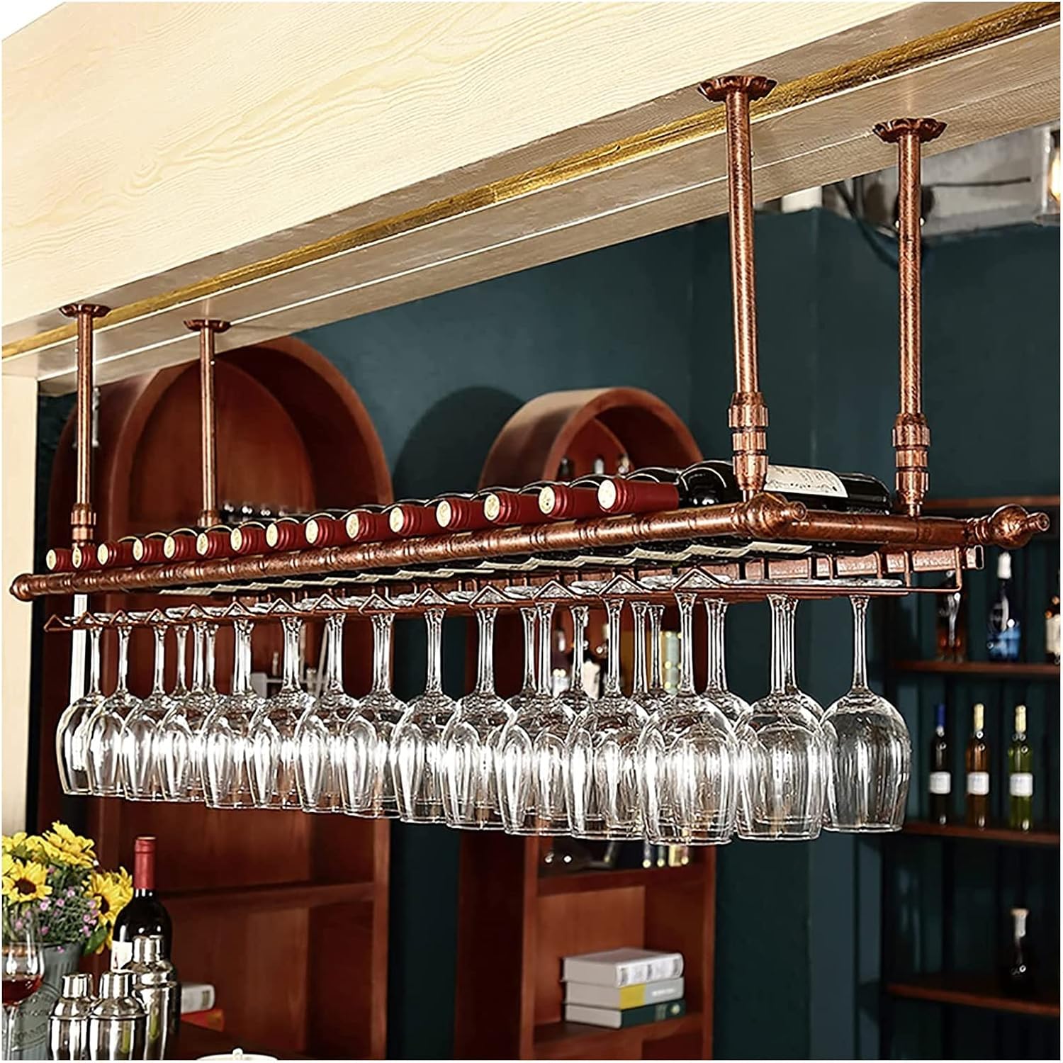 ALDEPO Wall-Mounted Wine Glass Rack - BlackBrown