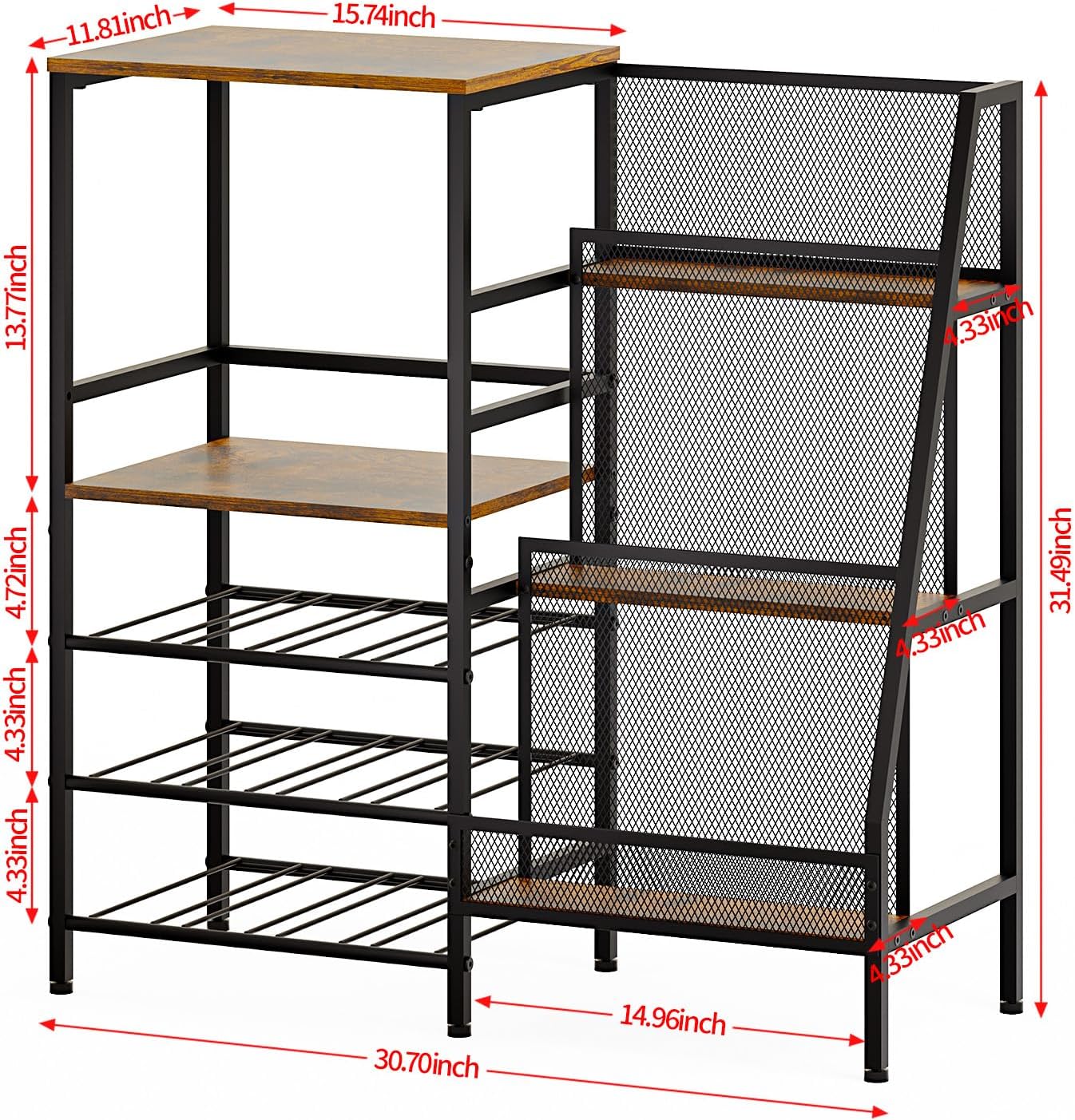 Hayexiha Freestanding 3-Tier Liquor Wine Cabinet with Fences