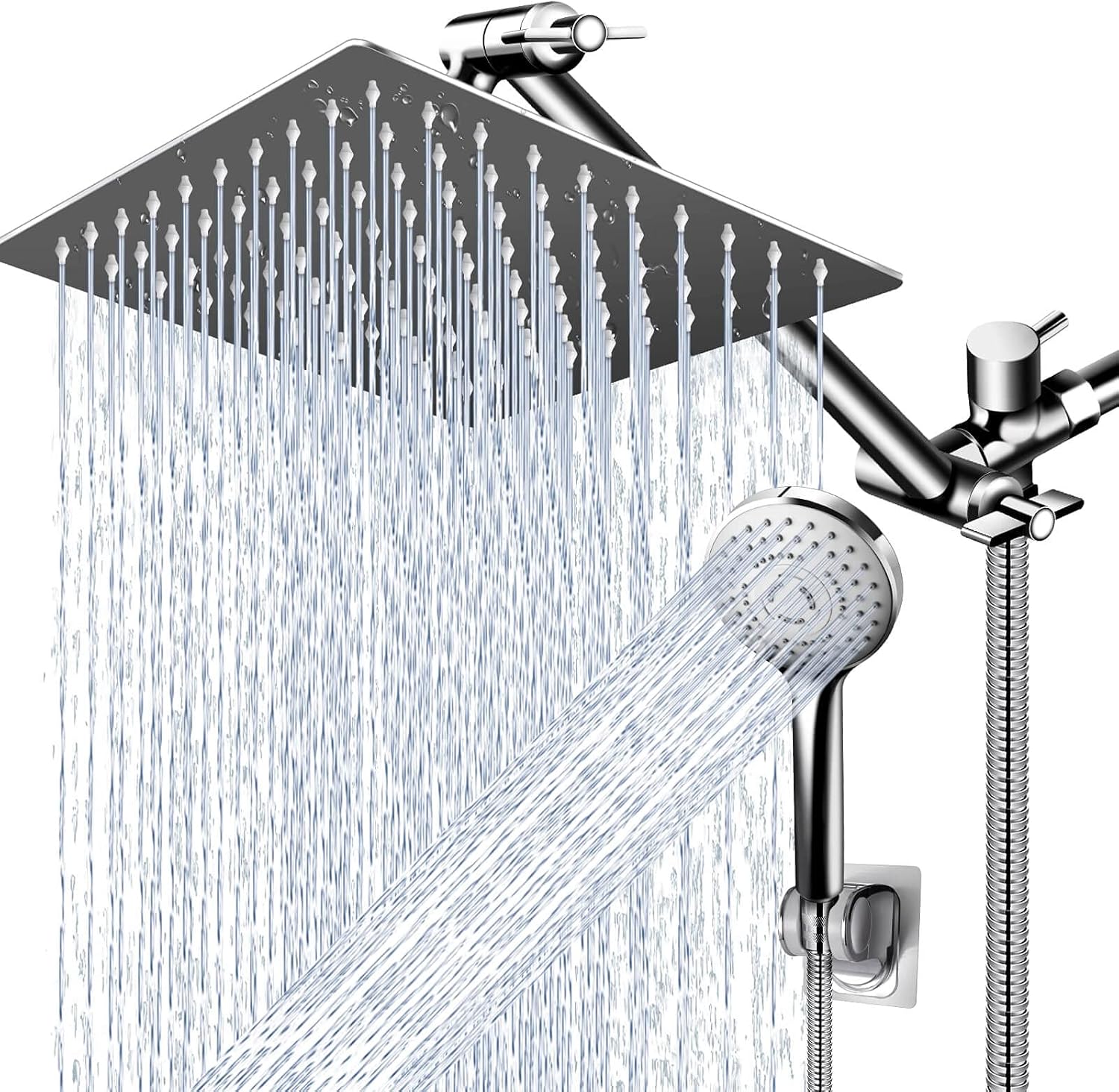PinWin 12 Square Rain Showerhead with 5 Modes Handheld Combo