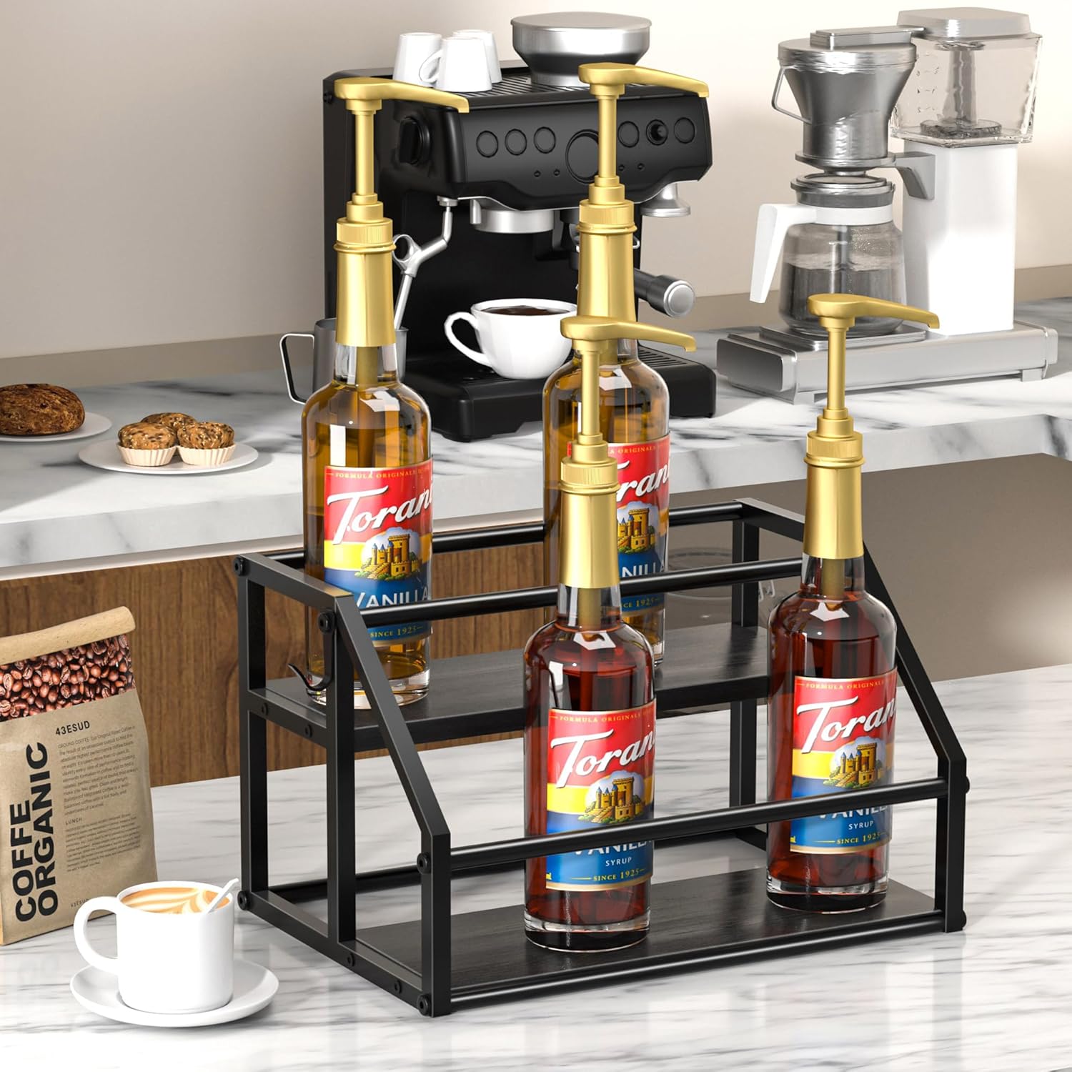 Homedawn Coffee Syrup 2-Tier Rack Organizer Black