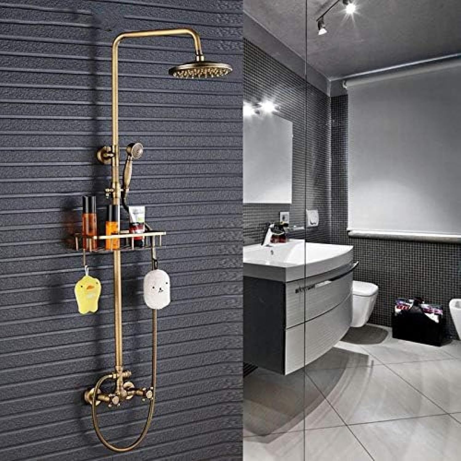 TECKI Antique Brass 8 Rainfall Shower Set with Handheld Sprayer