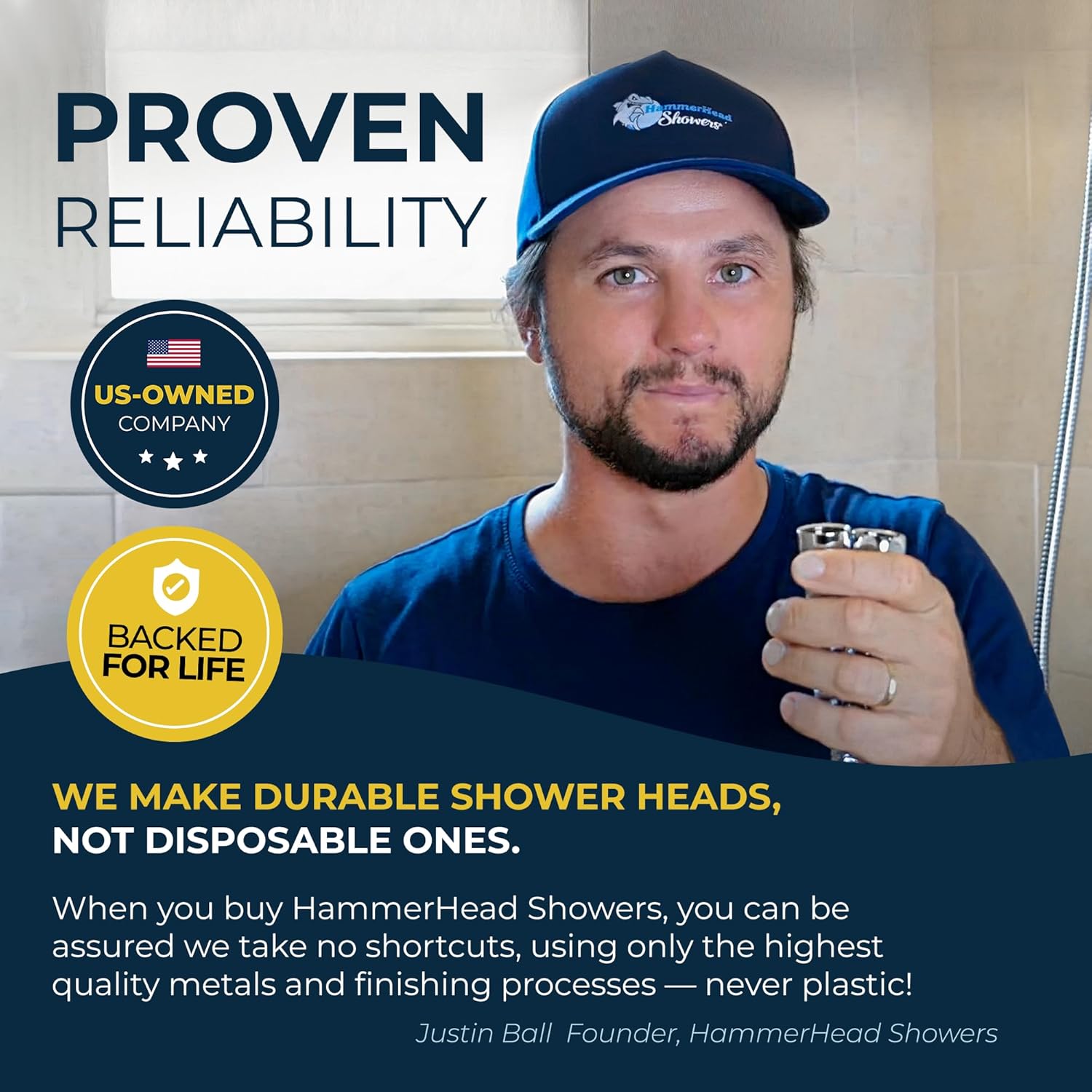 HammerHead Showers All Metal Handheld Shower Head with 6ft Hose and Brass Holder