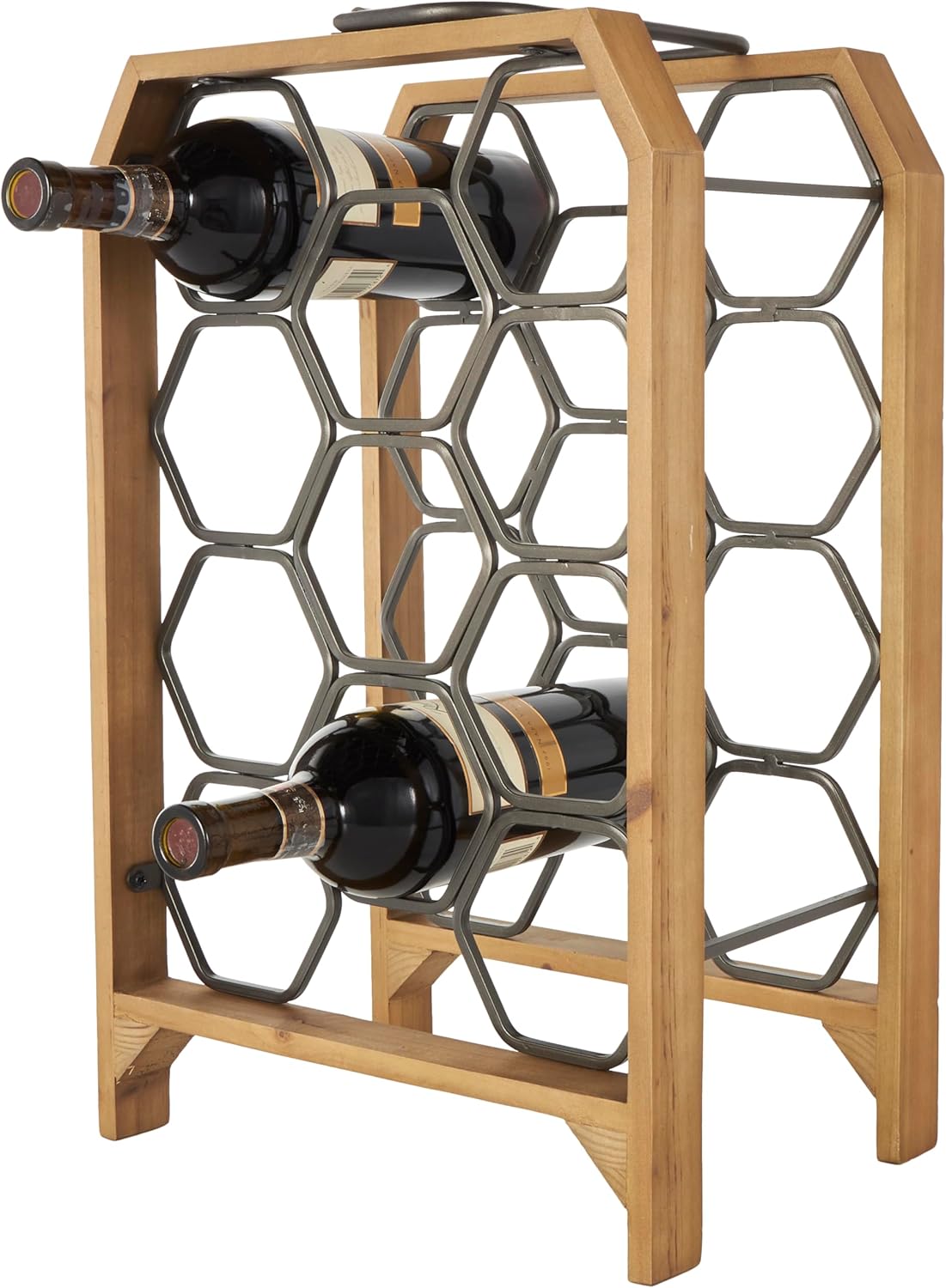 Deco 79 Industrial Wood Wine Rack with Gray Hex Holders