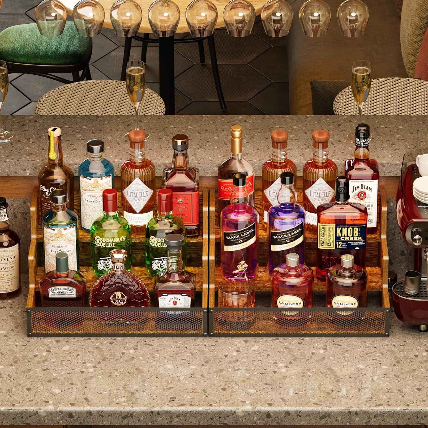 3 Step Wooden Liquor Display Shelf with Fences