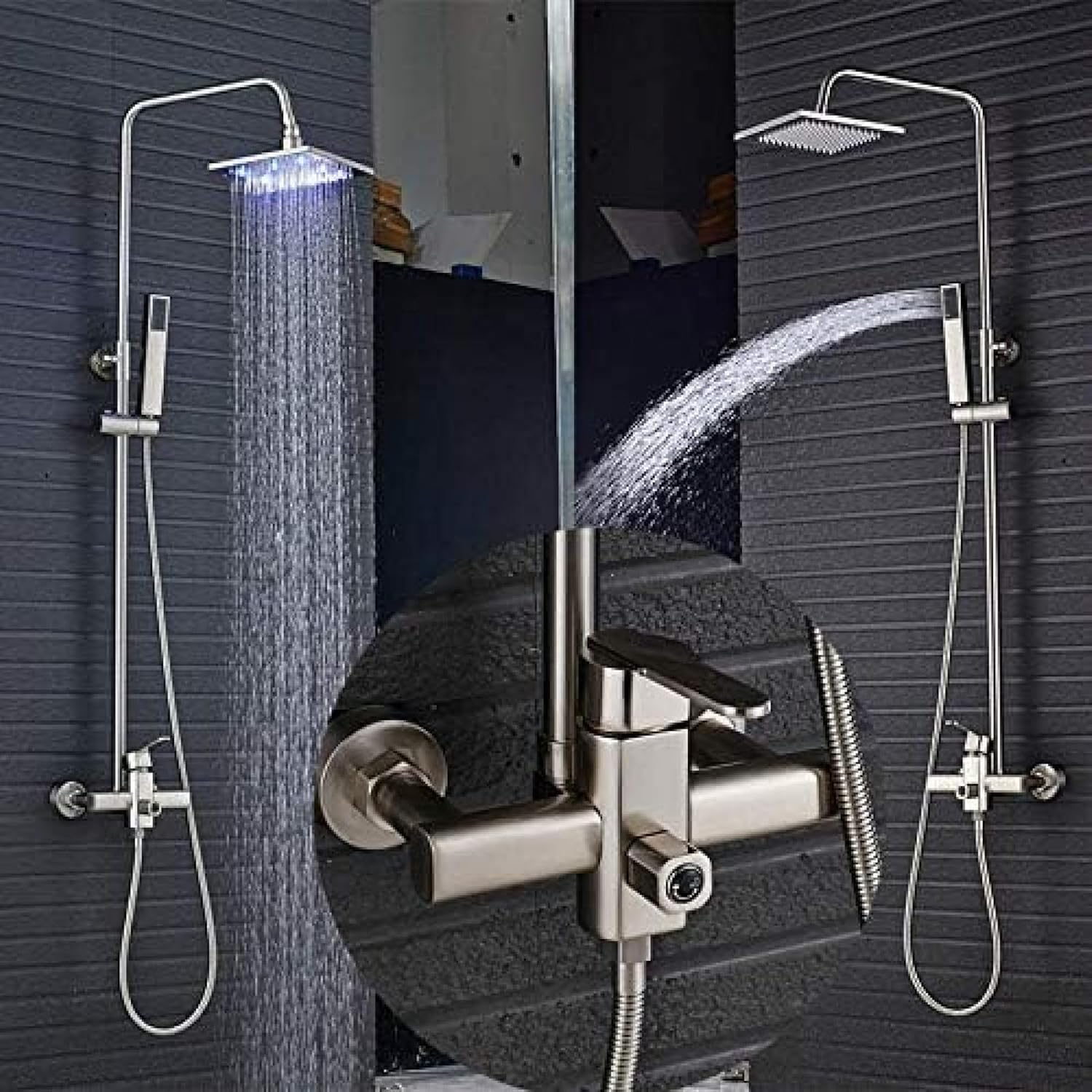 TECKI Shower Faucet Set with Rainfall Head and Handheld Shower