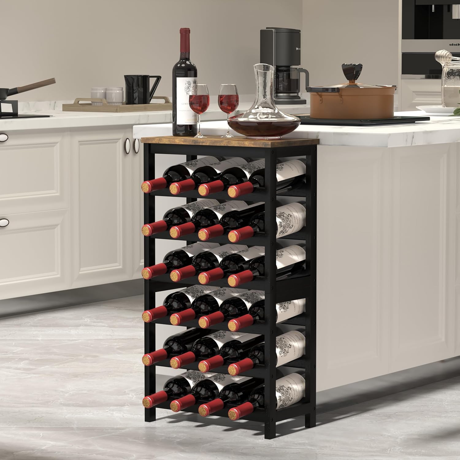 6 Tier Bamboo Wine Rack 24 Bottles Storage Display