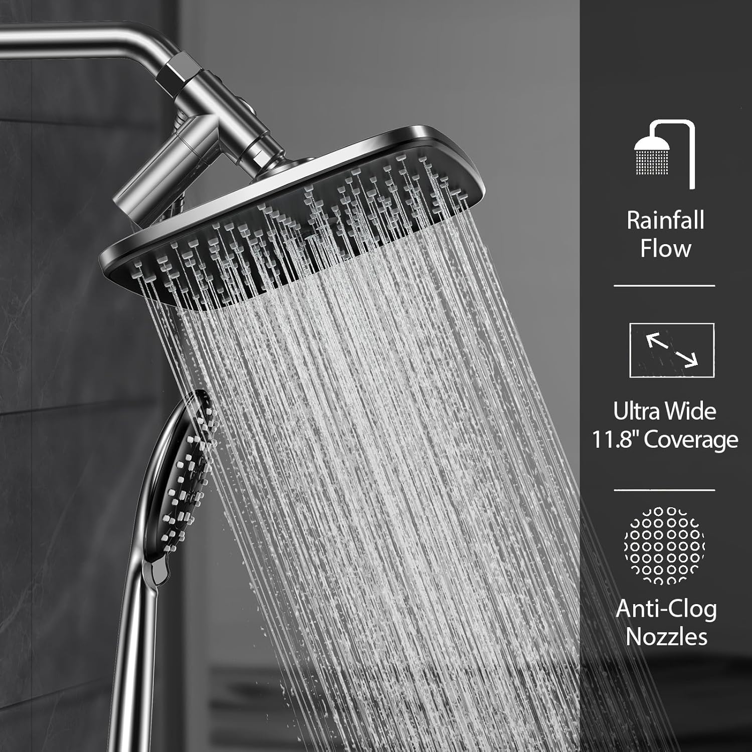 Veken 118 Inch Rain Shower Head with 5 Modes and 70 Hose