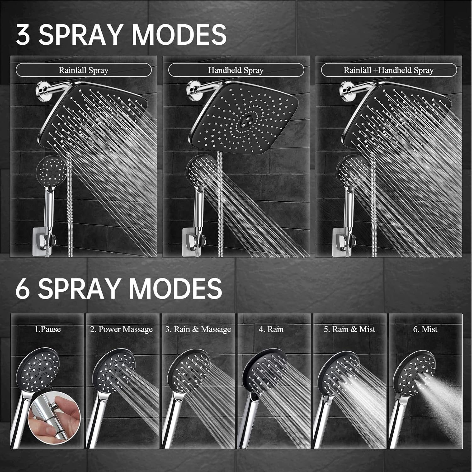 Veken 118 Inch Rain Shower Head with 5 Modes and 70 Hose
