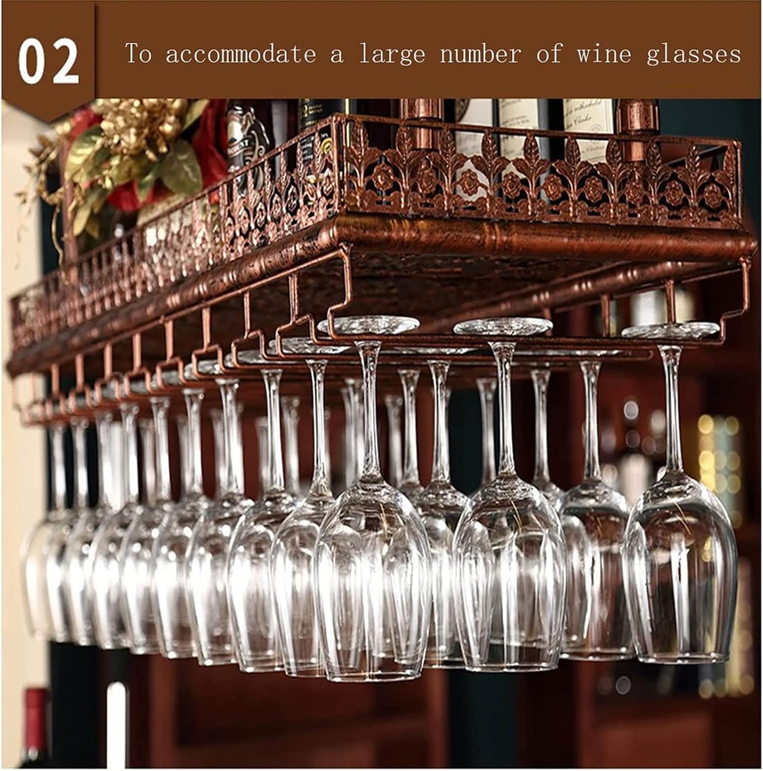 Adjustable Wall-Mounted Wine Rack Iron Metal Ceiling Holder for Home Bar