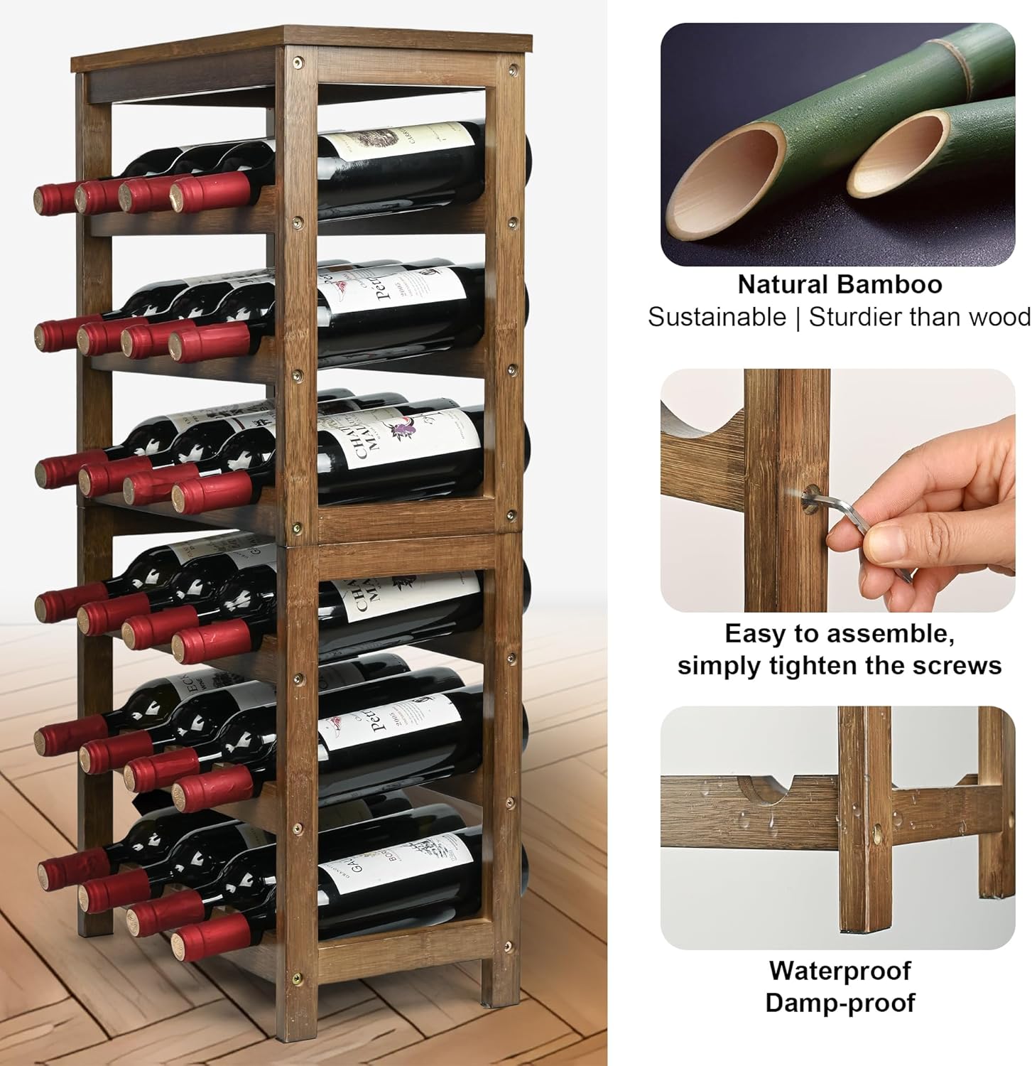 VASMIA 6-Tier Freestanding Bamboo Wine Rack 1