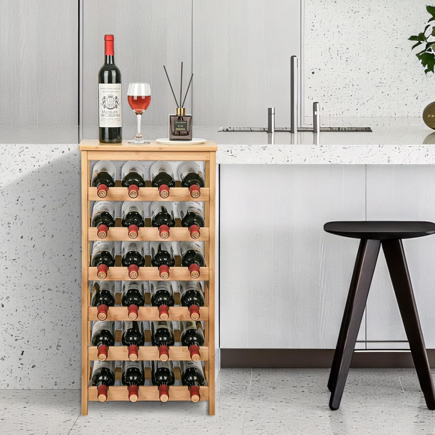 VASMIA 6-Tier Bamboo Wine Rack for 24 Bottles