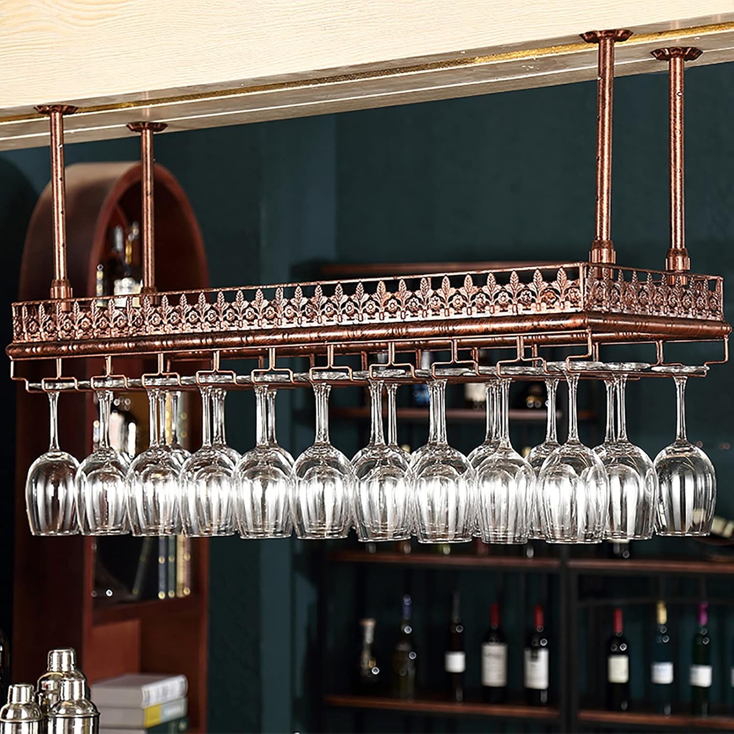Adjustable Wall-Mounted Wine Rack Iron Metal Ceiling Holder for Home Bar