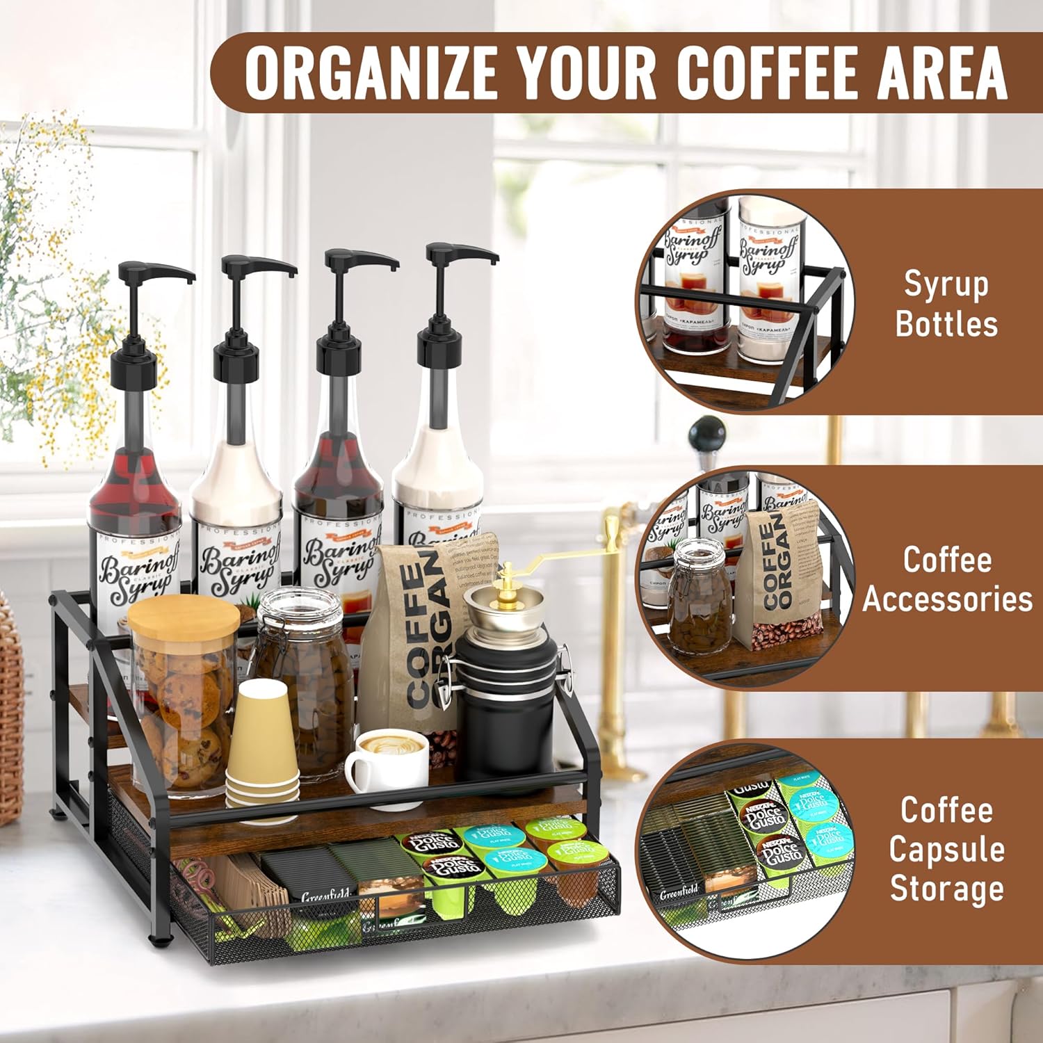 Alyoen 3-Tier Coffee Syrup Organizer Rack