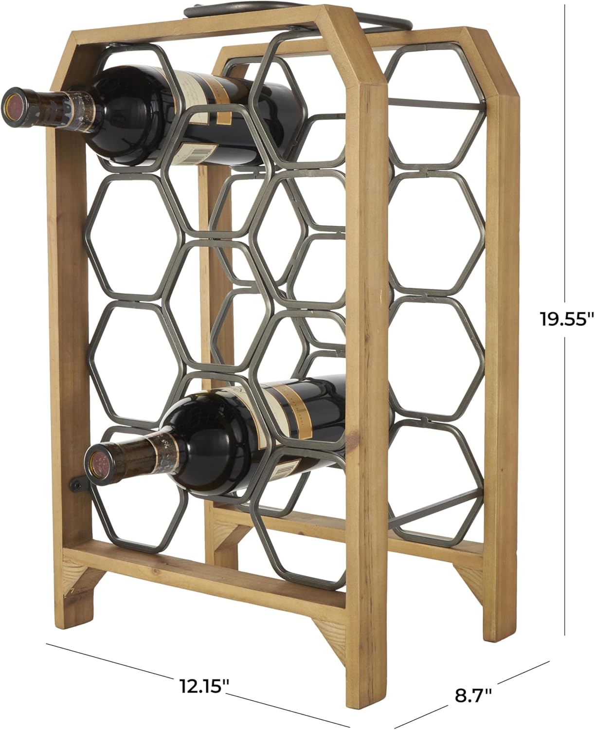 Deco 79 Industrial Wood Wine Rack with Gray Hex Holders