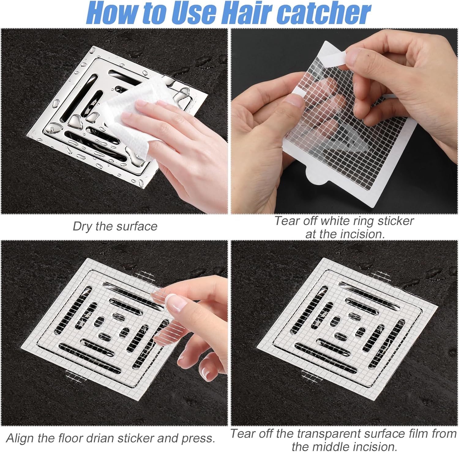 BOXOB 30pcs Square Shower Hair Catchers with Waterproof Adhesive