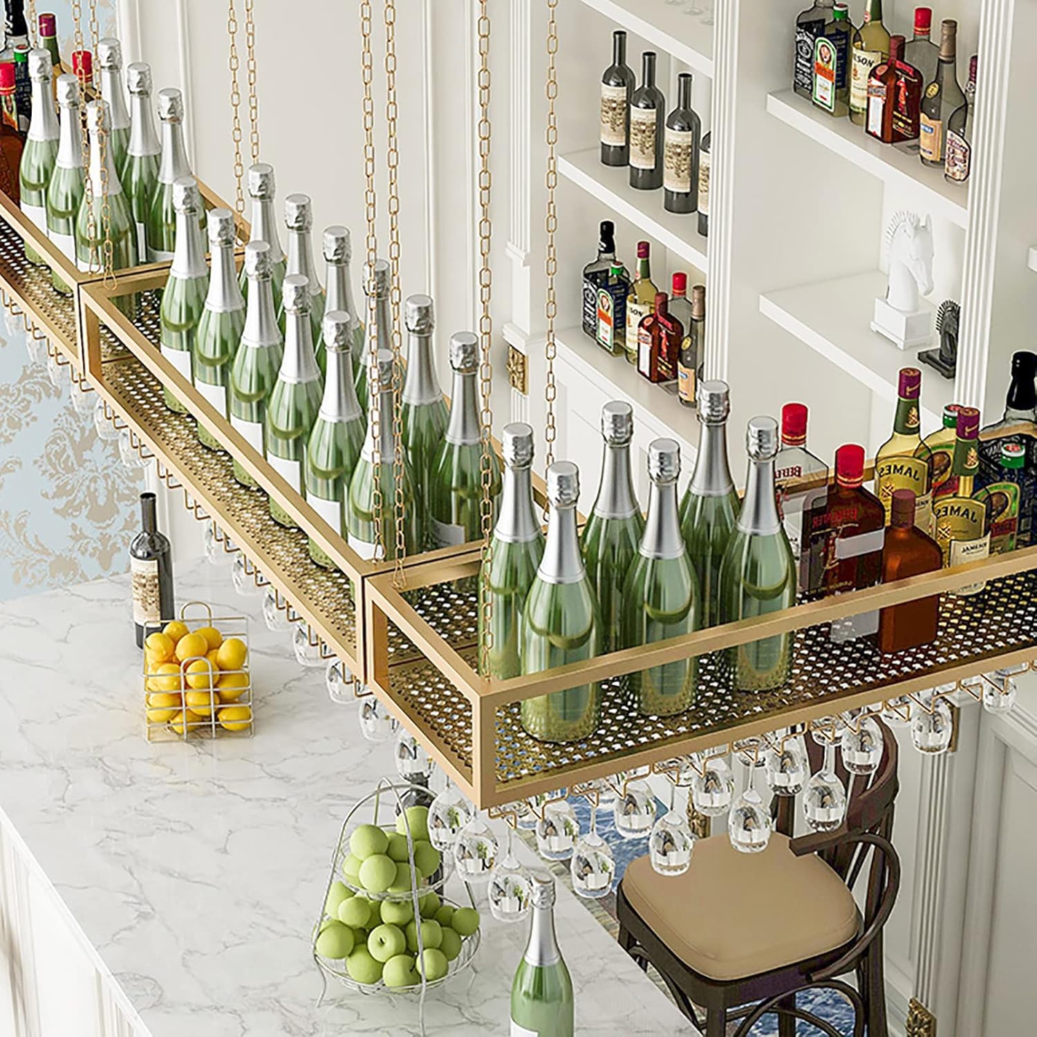 Wall-Mounted Wine Rack with Cup Holder for Kitchen Storage