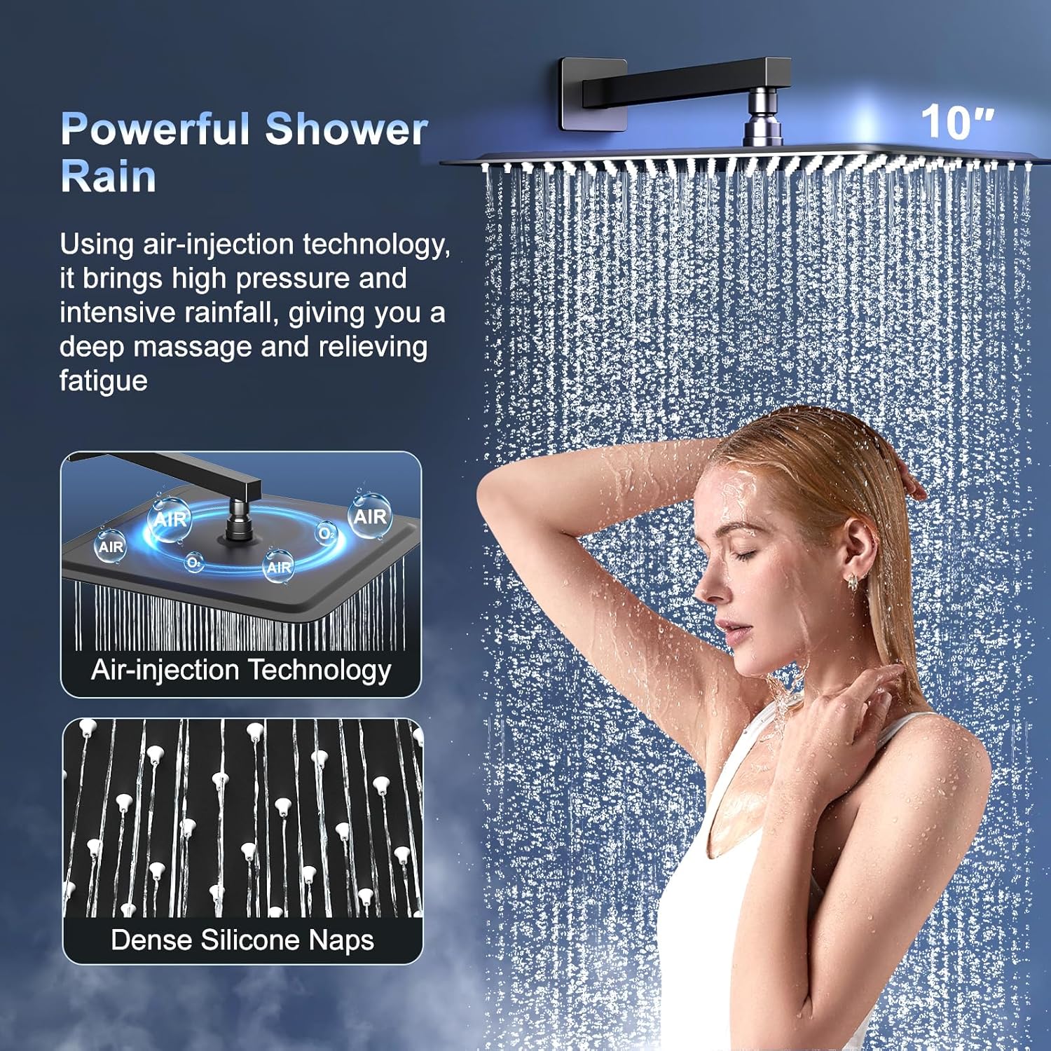 SR SUN RISE 10 Inch Slide Bar Shower Combo Set Matte Black