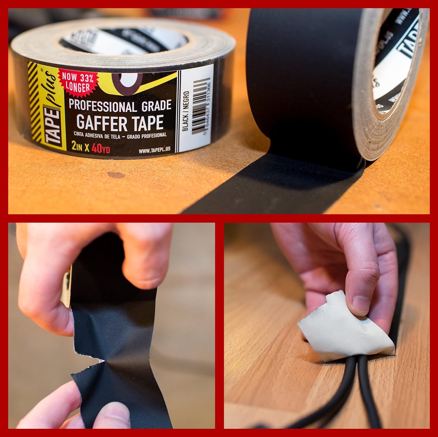 4 Pack Gaffer Tape - 2in x 40 Yards Black Non-Reflective Tape