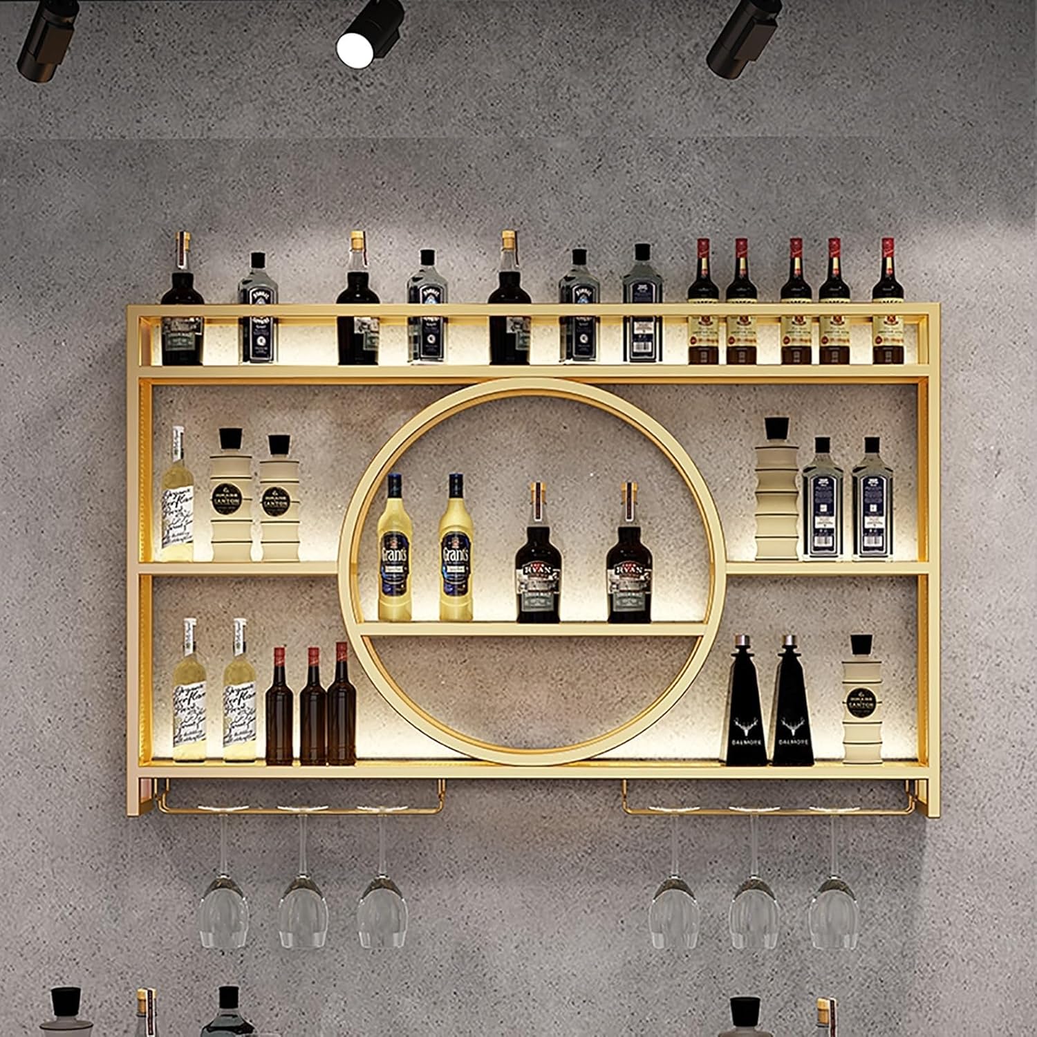 XONJEMU Wall-Mounted Wine Rack with Stemware Hanger