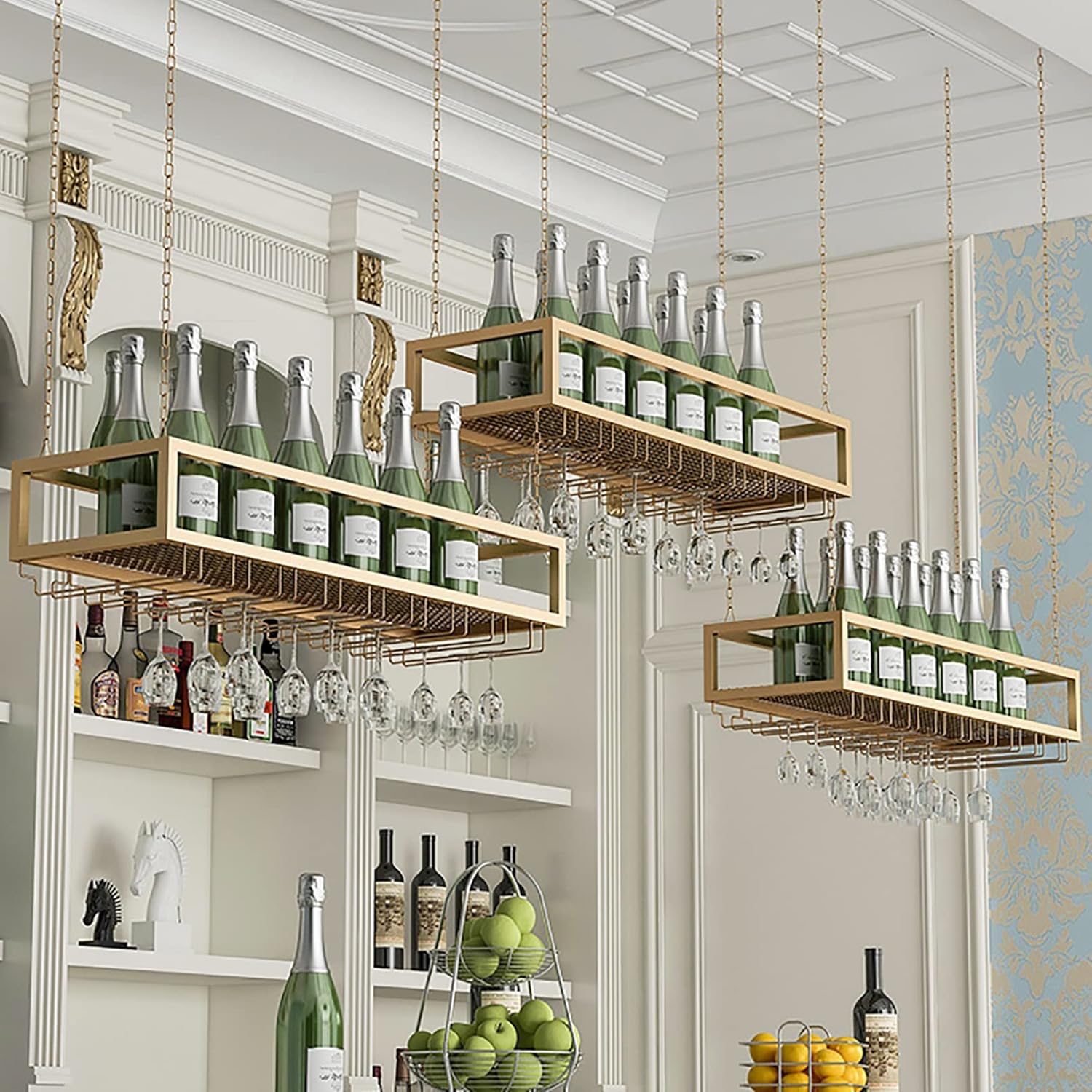 Wall-Mounted Wine Rack with Cup Holder for Kitchen Storage