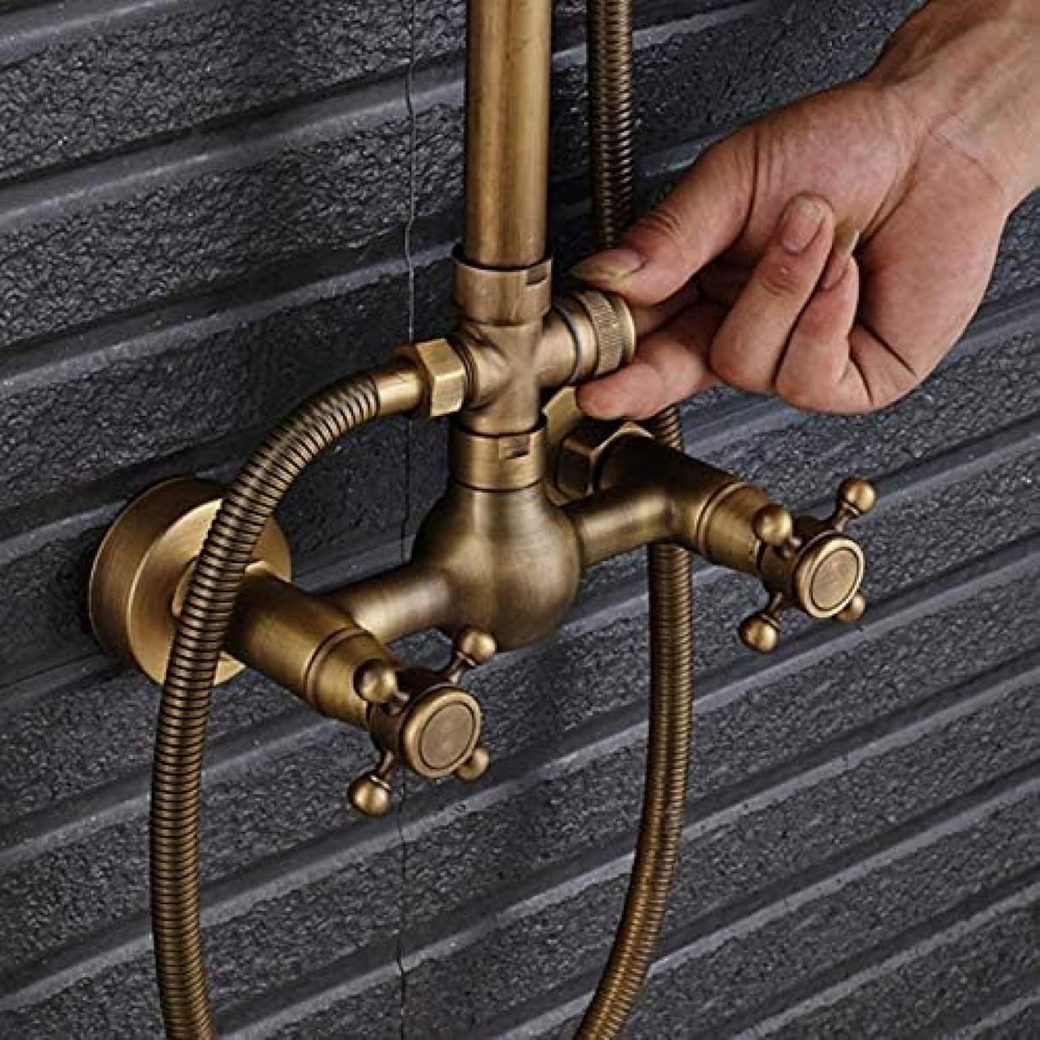 TECKI Antique Brass 8 Rainfall Shower Set with Handheld Sprayer