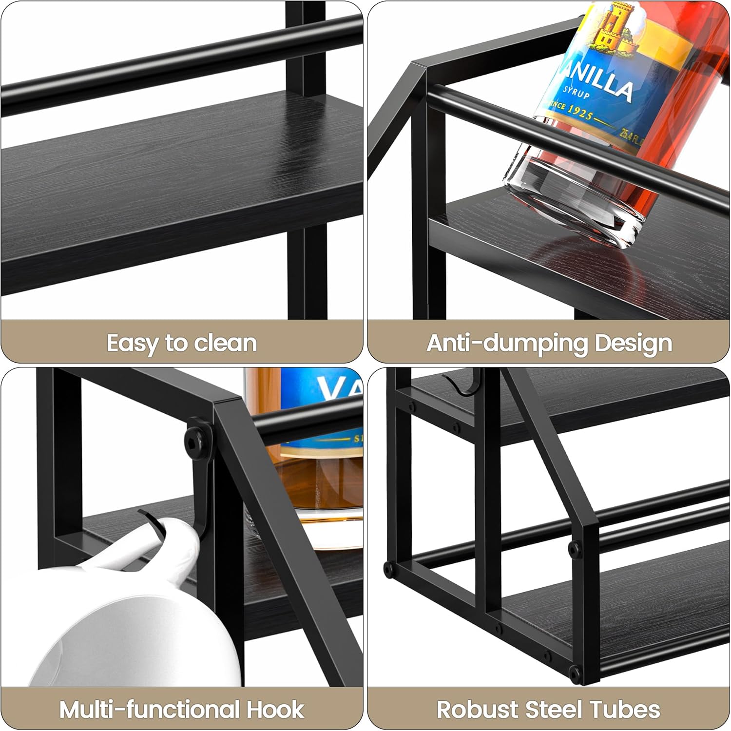 Homedawn Coffee Syrup 2-Tier Rack Organizer Black