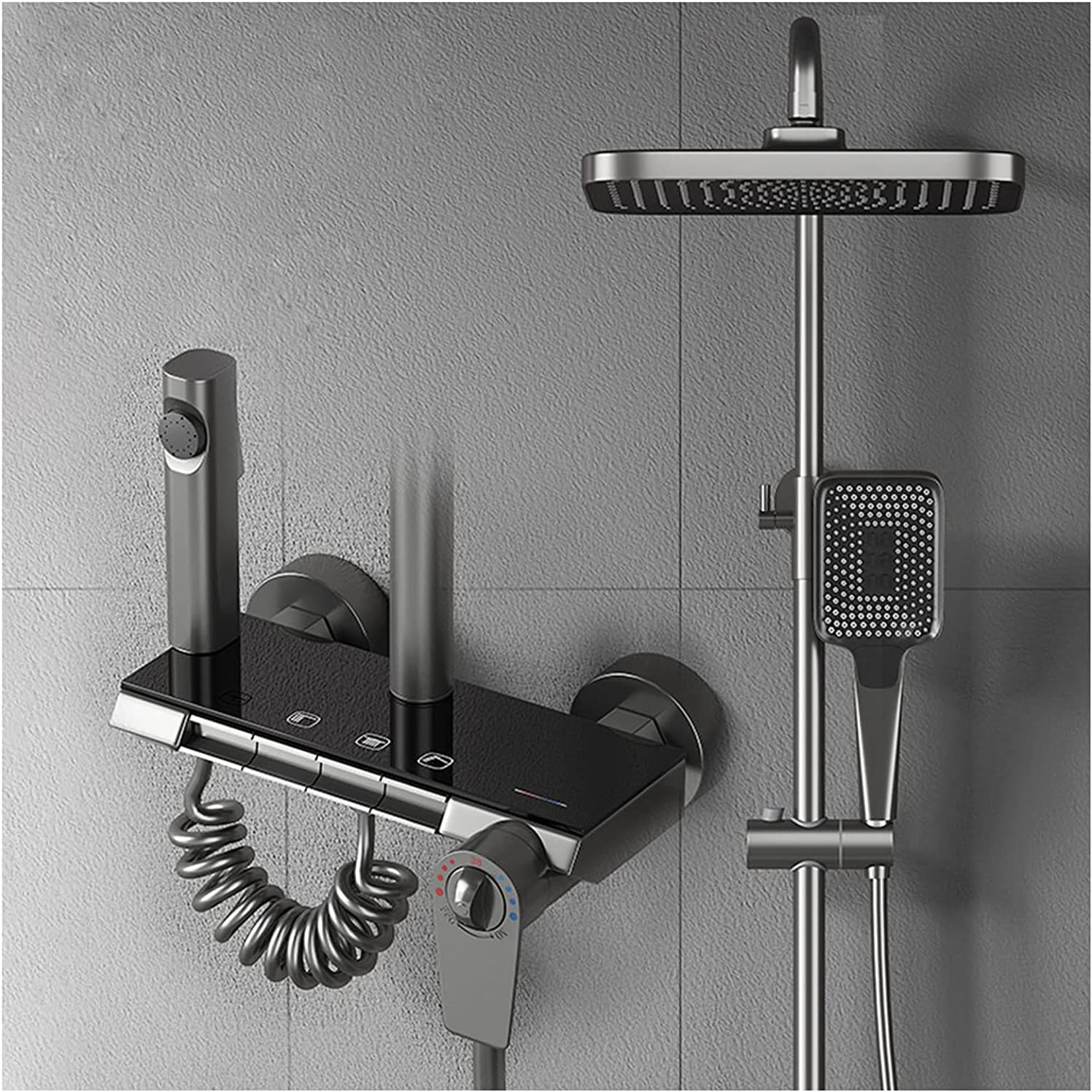 Thermostatic Shower System with 3 Functions Handheld Waterfall Rain and Bidet