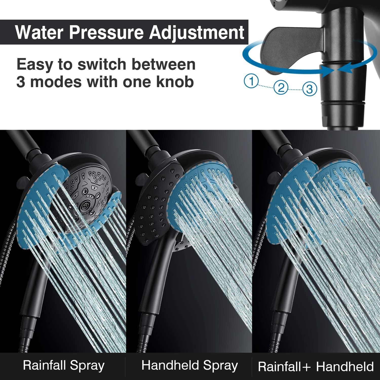 INAVAMZ 2-IN-1 Shower Head Combo with 60 Hose and 10 Settings