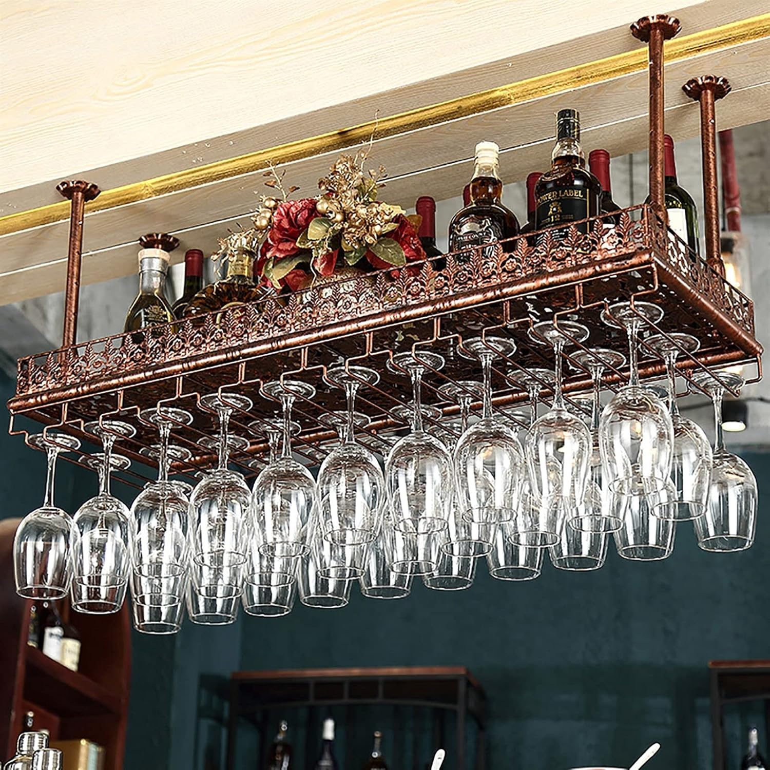Adjustable Wall-Mounted Wine Rack Iron Metal Ceiling Holder for Home Bar