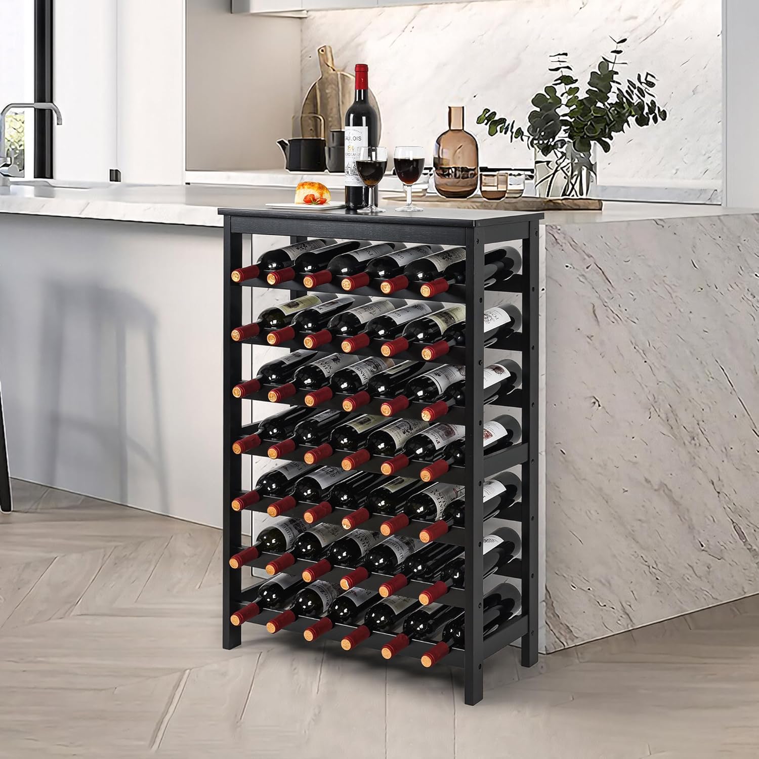 VASMIA 42 Bottles Bamboo Wine Rack 7-Tier Freestanding Floor