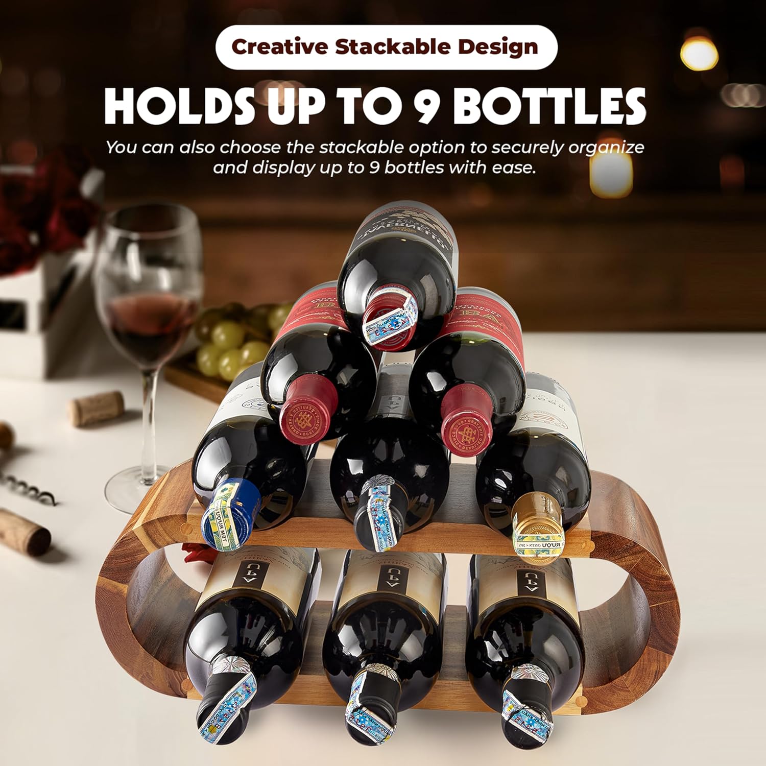 BLUEWEST 6 Bottle Wooden Wine Rack Stand 1