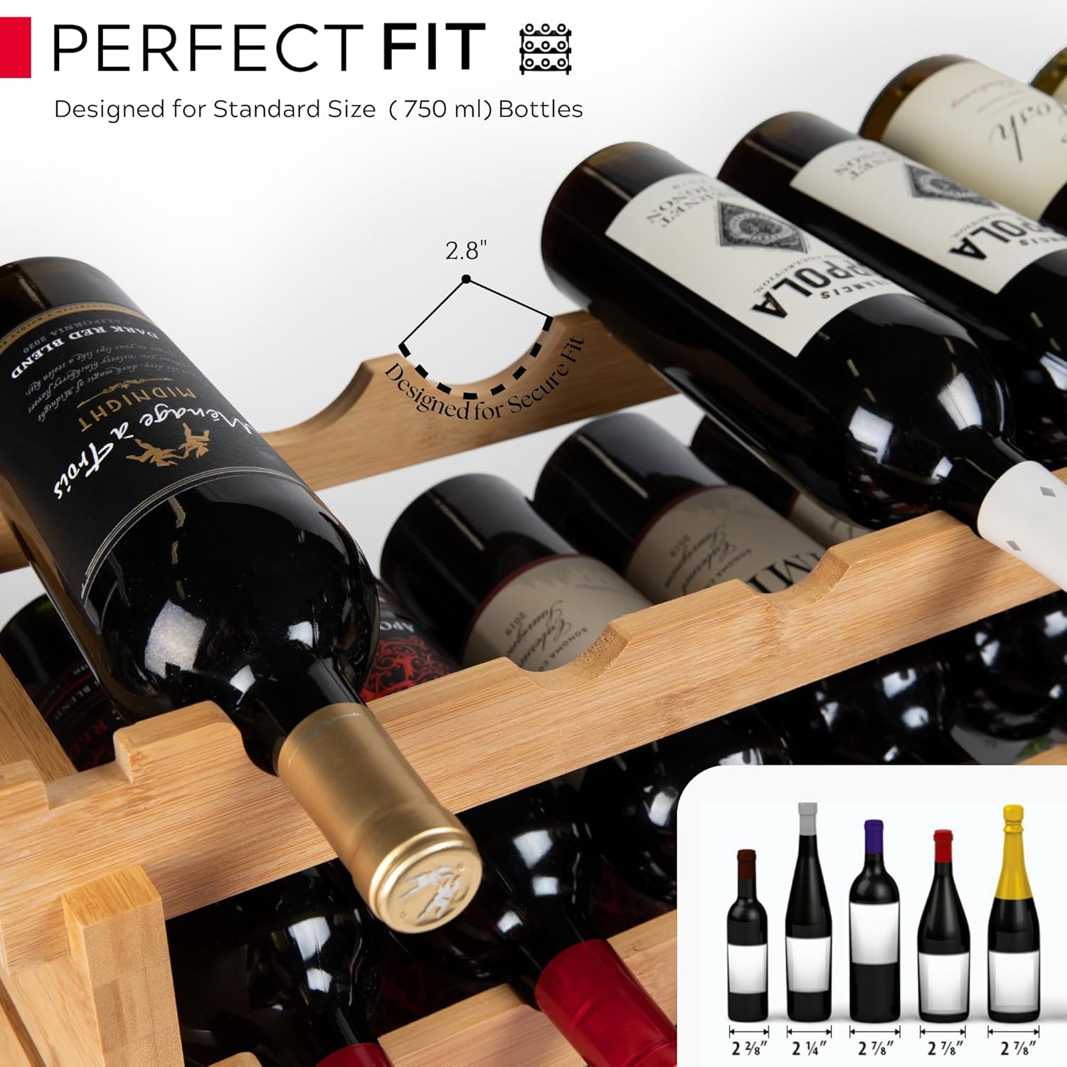 DECOMIL 8-Tier Bamboo Wine Rack 72 Bottle Capacity