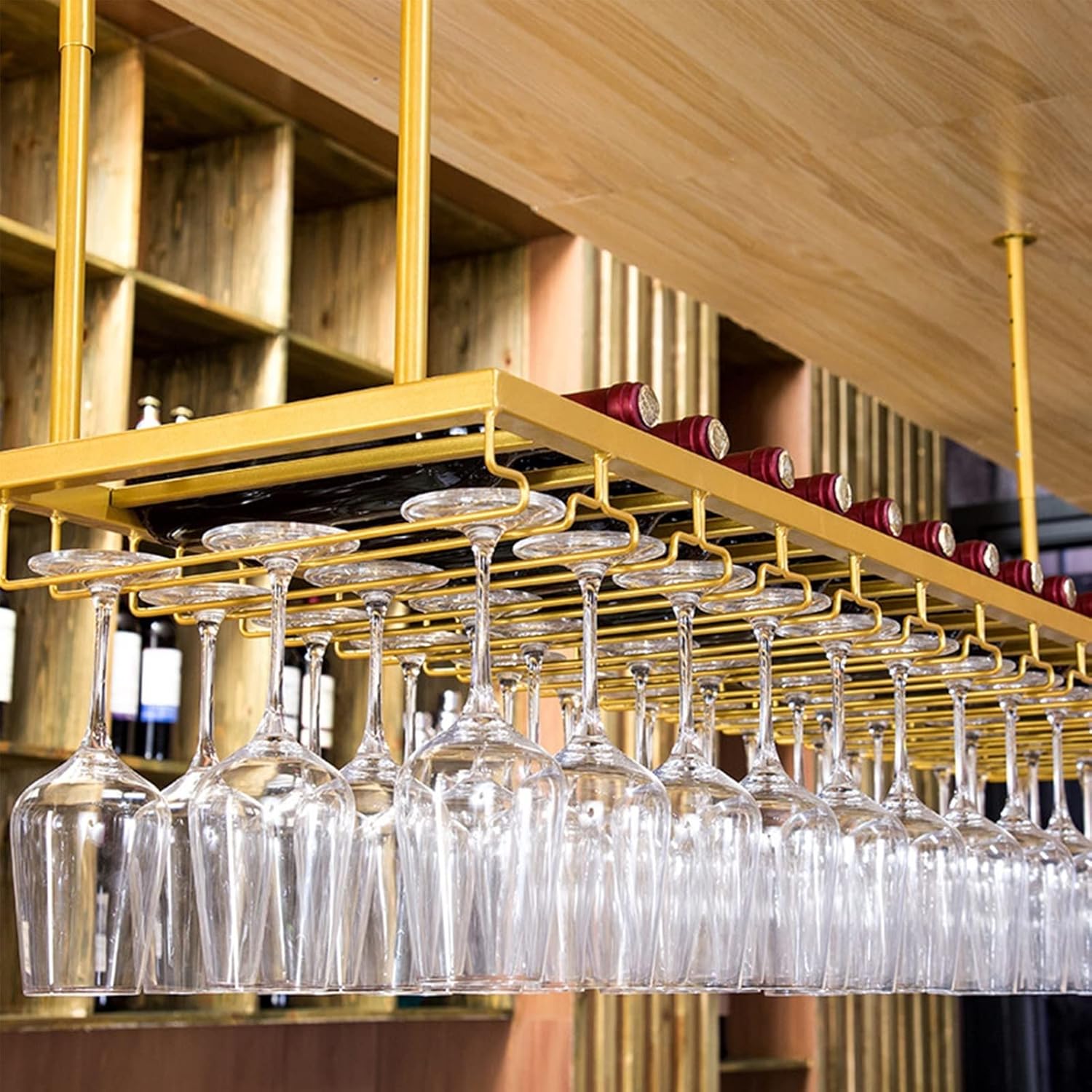 Pimex Wall-Mounted Wine Rack with Goblet Organizer