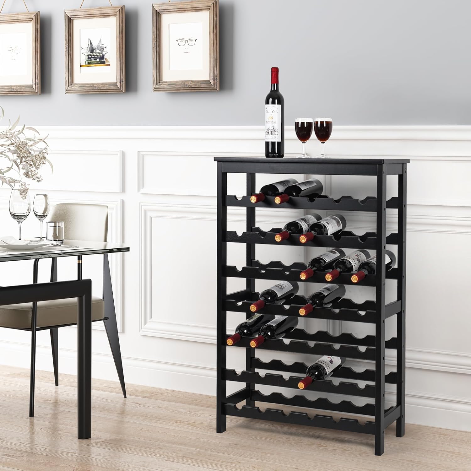 VASMIA 42 Bottles Bamboo Wine Rack 7-Tier Freestanding Floor
