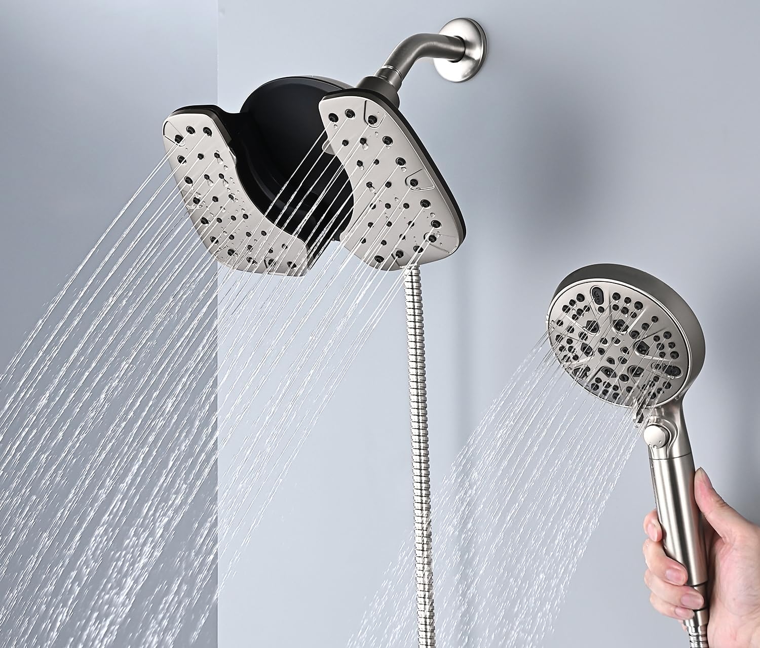 INAVAMZ 25GPM Nickel Shower Head with Handheld and 10 Spray Settings