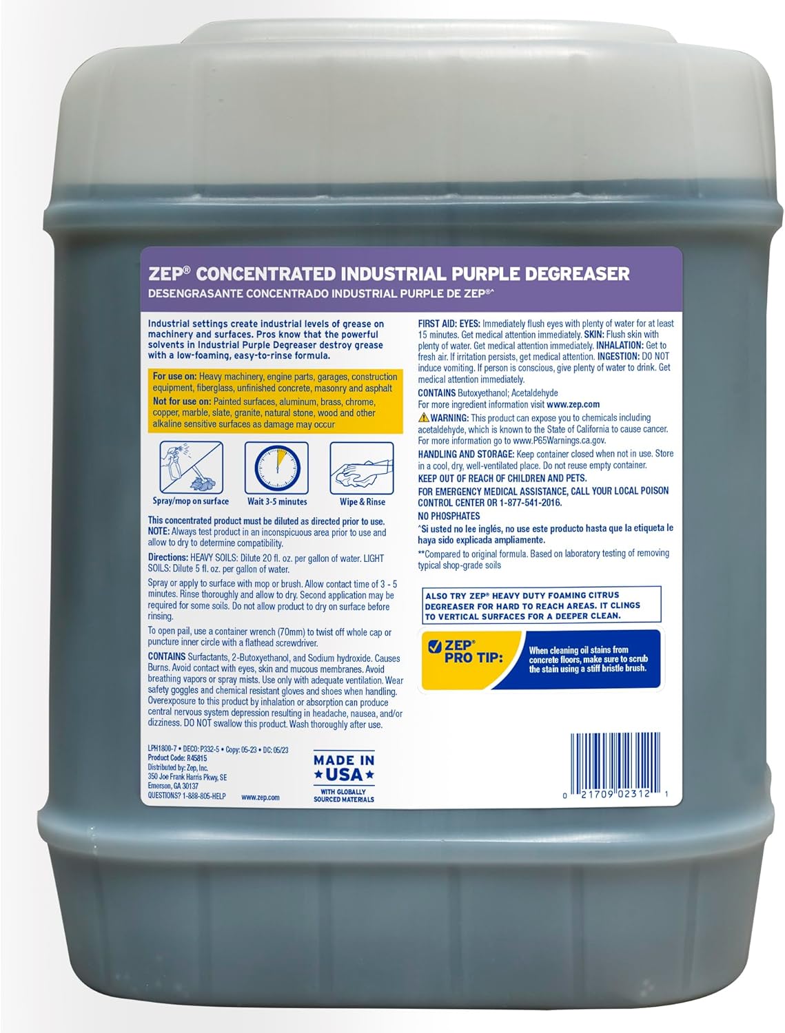 Zep Industrial Purple Cleaner and Degreaser 5 Gallon