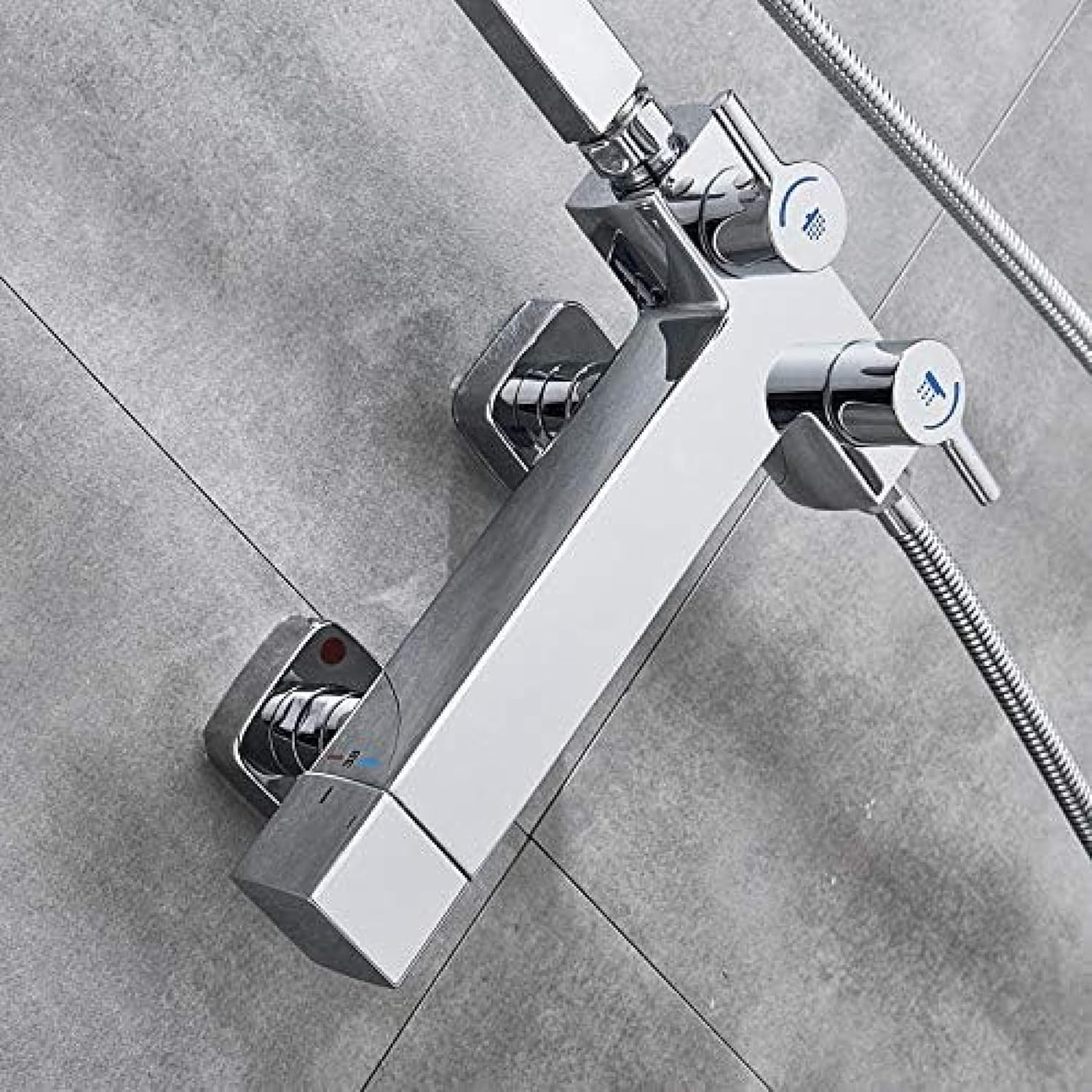 TECKI Rainfall Shower Faucet Set with Antique Brass and Bookshelf