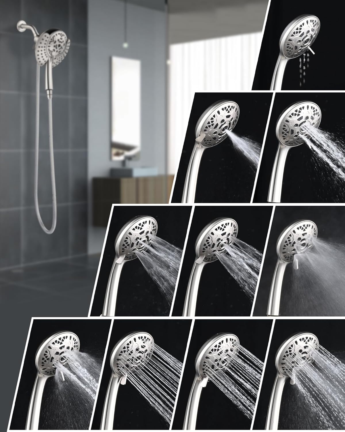 INAVAMZ 25GPM Dual Shower Head Combo with 60 Rotatable Hose