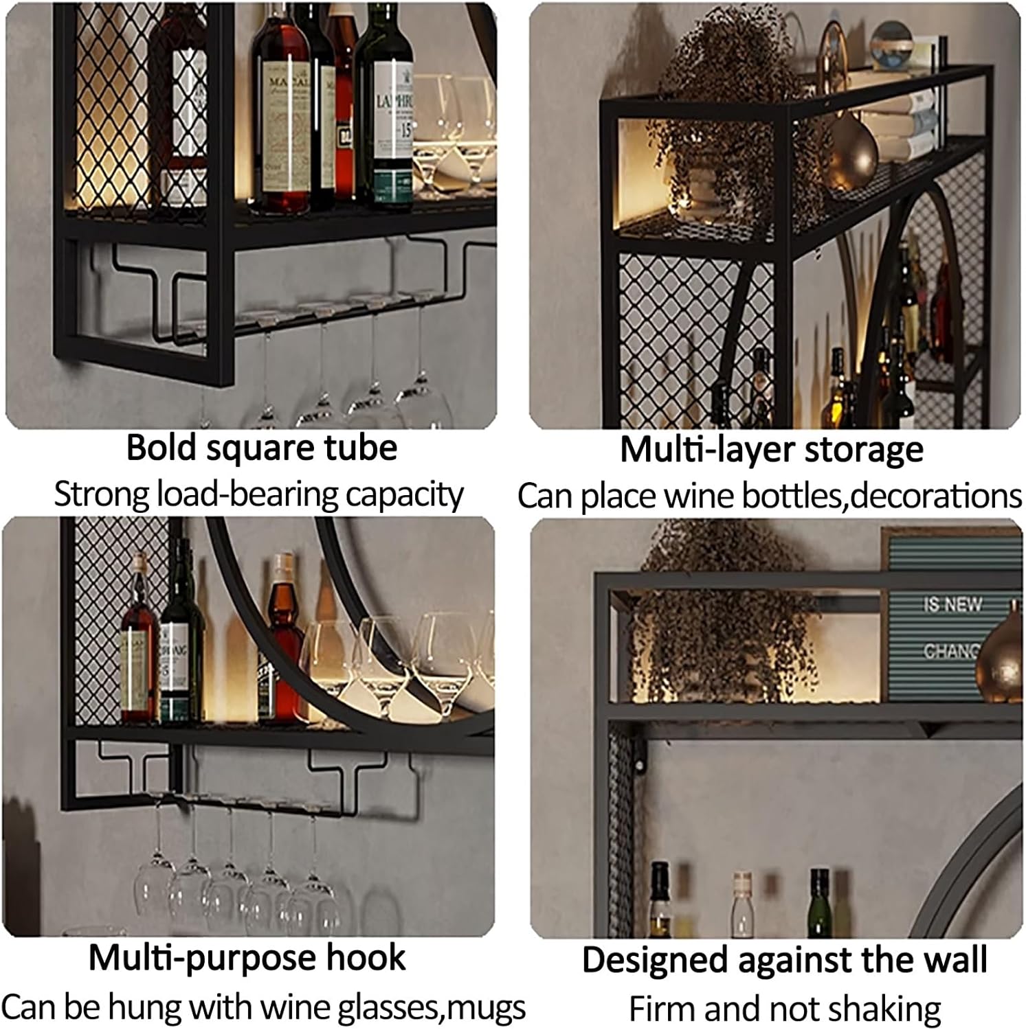 XONJEMU Wall-Mounted Wine Rack with Stemware Hanger