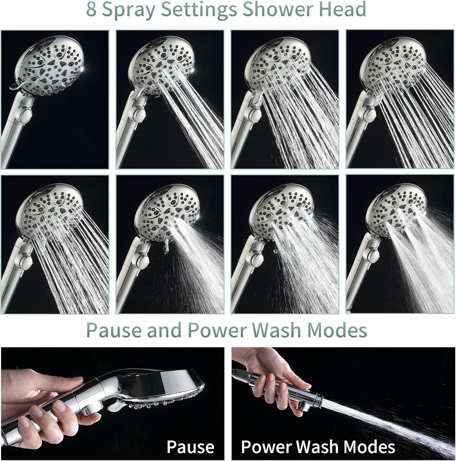 WHZeffect Handheld Shower Head with 8 Spray Settings