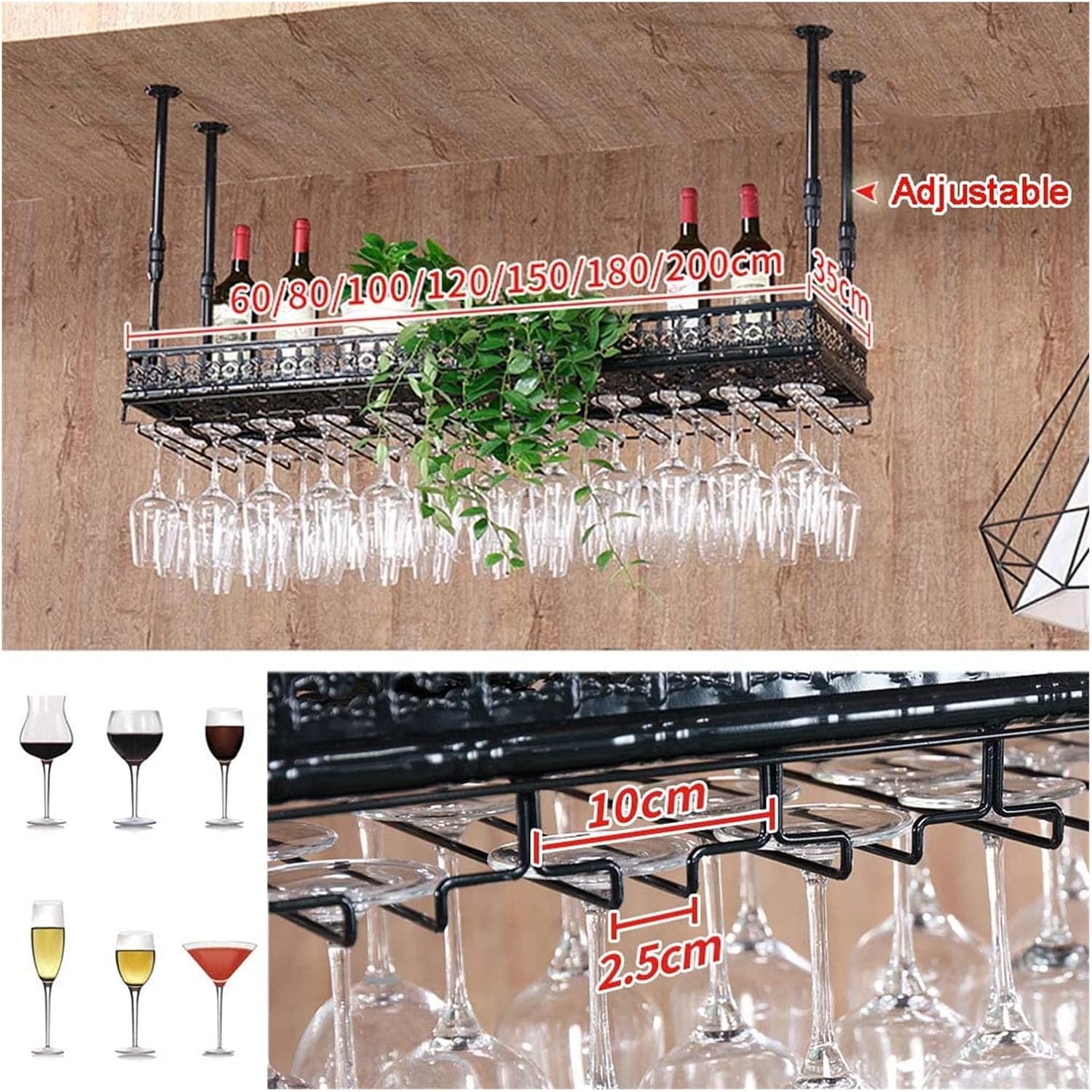 ALDEPO Wall-Mounted Wine Rack 24 Adjustable Metal