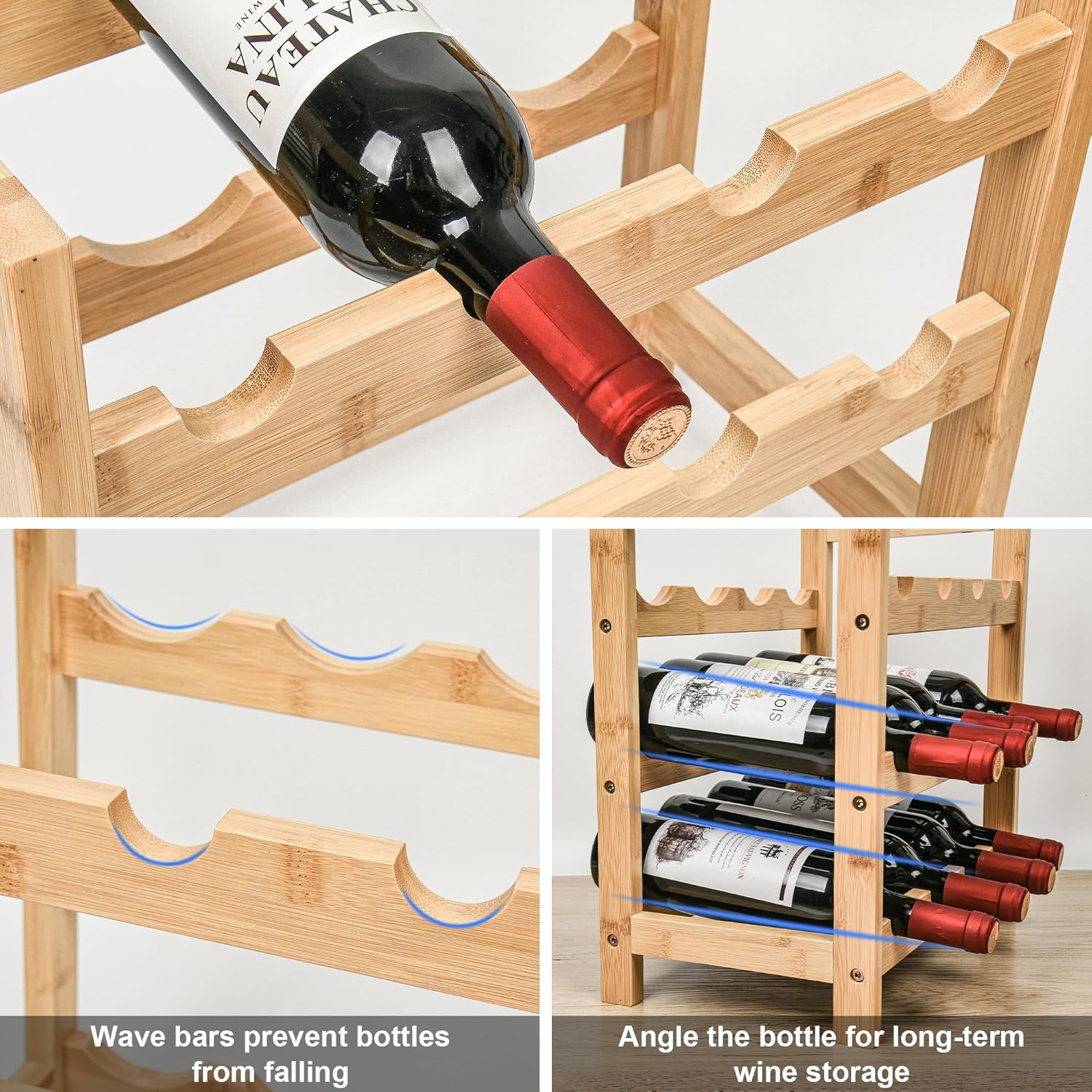 VASMIA 6-Tier Bamboo Wine Rack for 24 Bottles