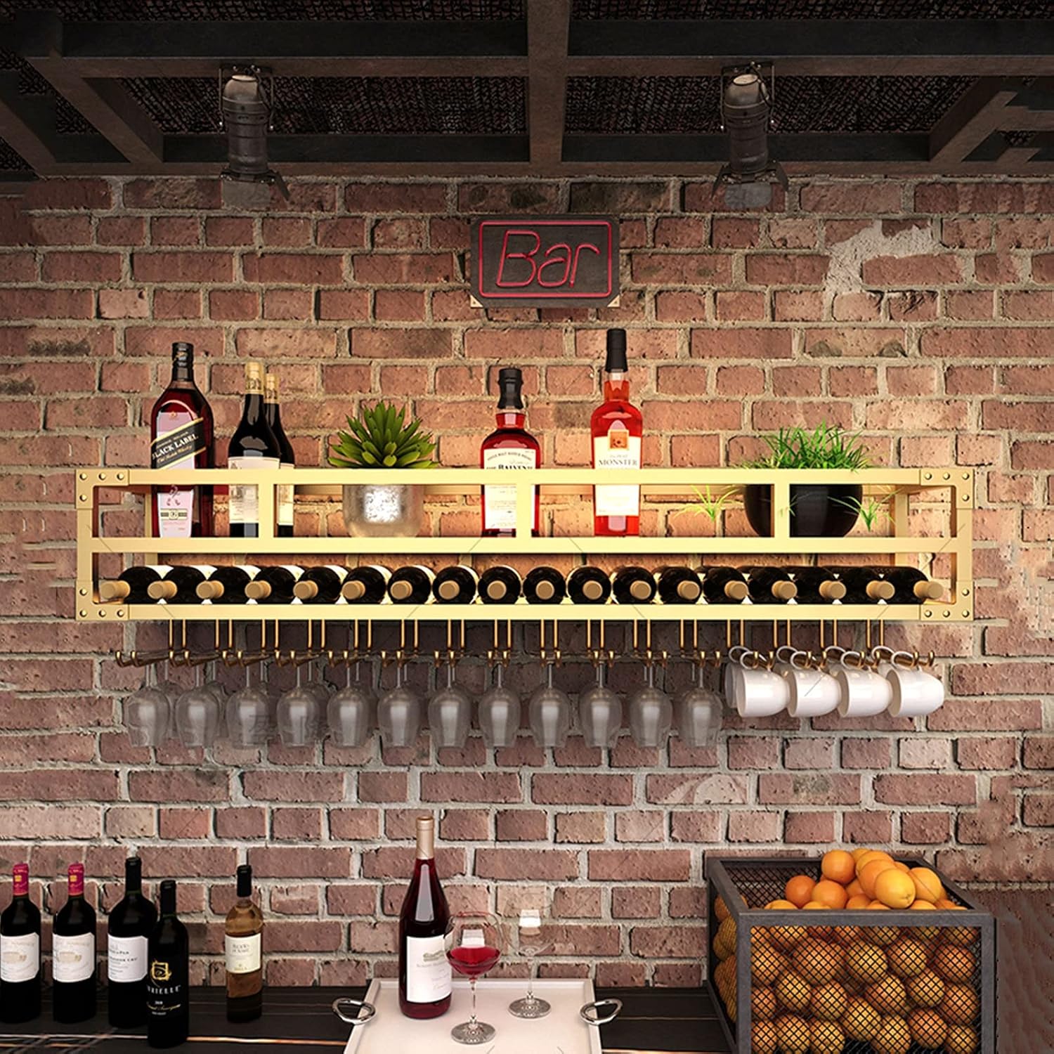2-Layer Wall-Mounted Wine Rack - Wrought Iron